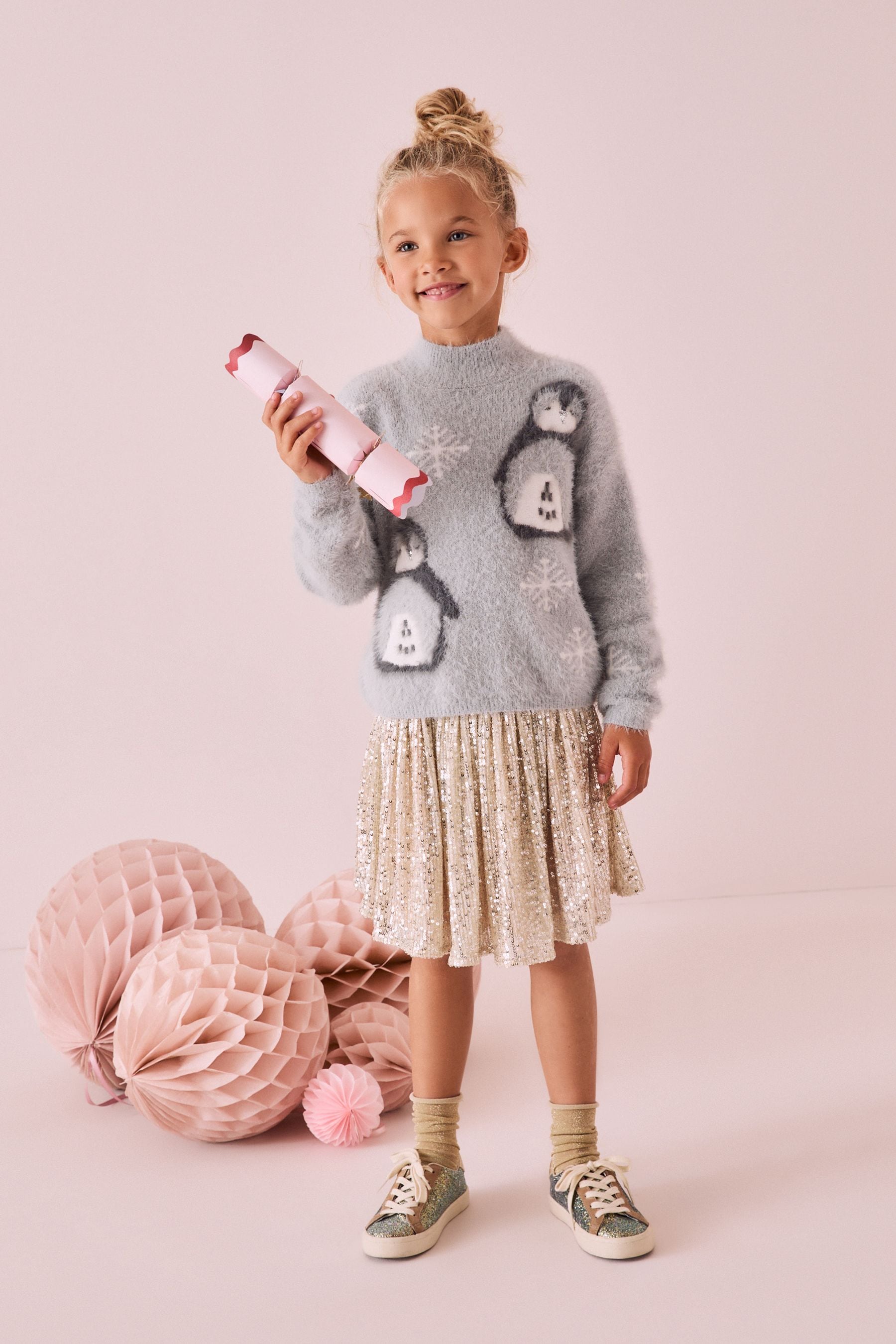 Grey Christmas Penguin Jumper (3-16yrs)