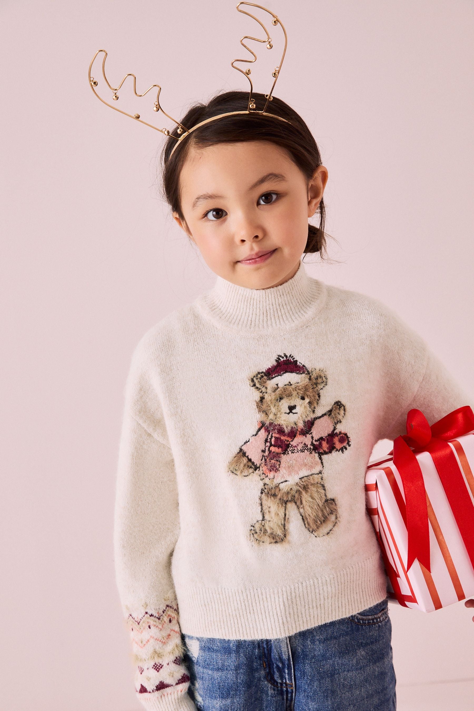 Ecru Christmas Bear Jumper (3-16yrs)