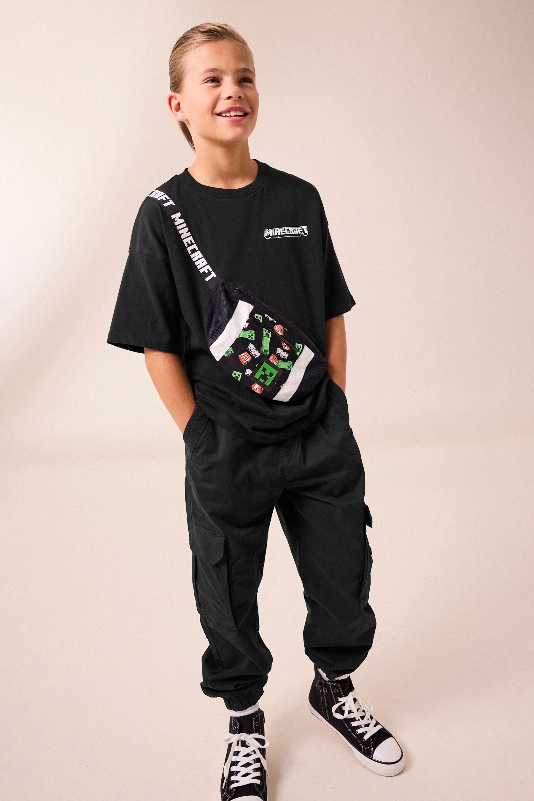 Black Licensed Minecraft Bag T-Shirt (3-16yrs)