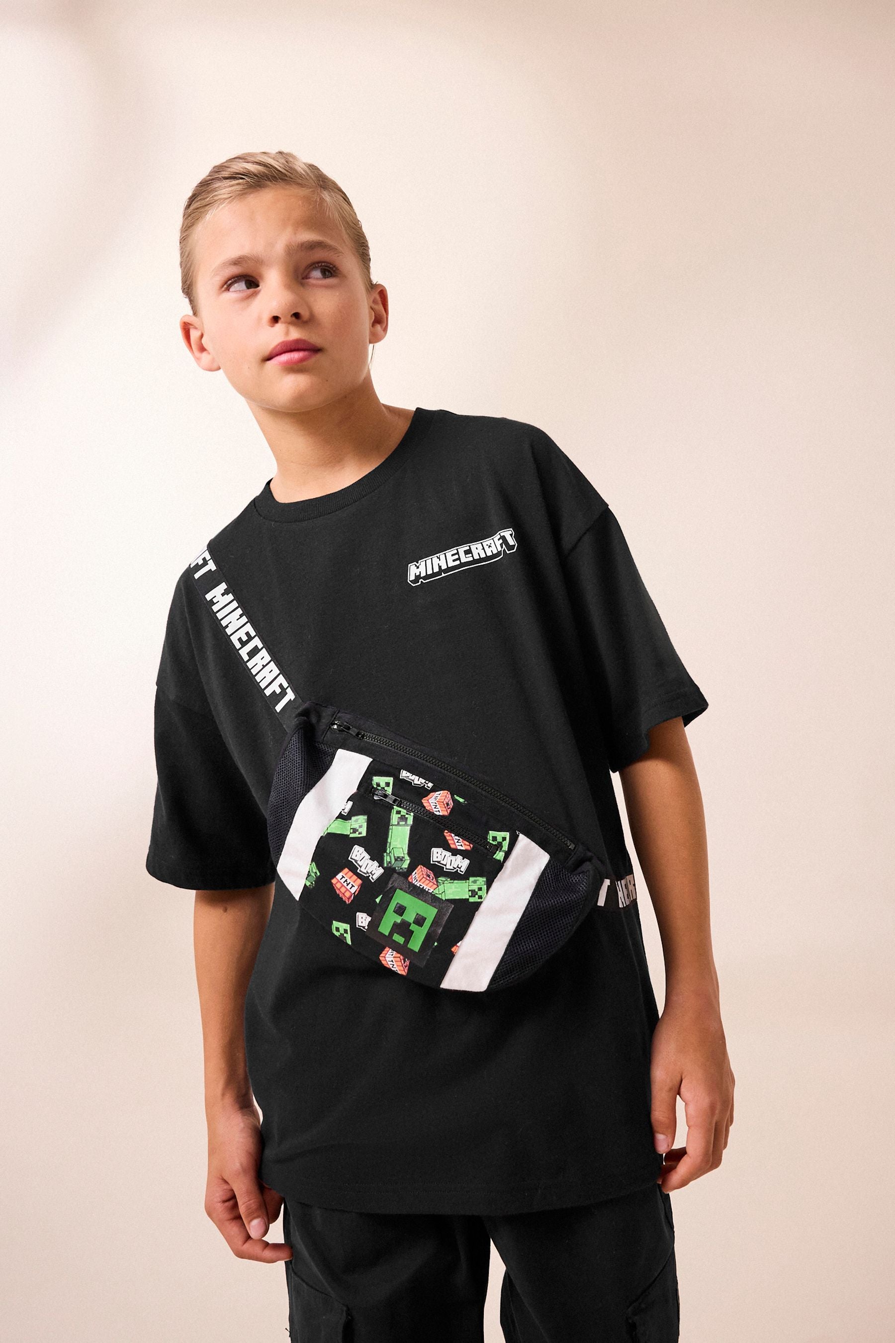 Black Licensed Minecraft Bag T-Shirt (3-16yrs)