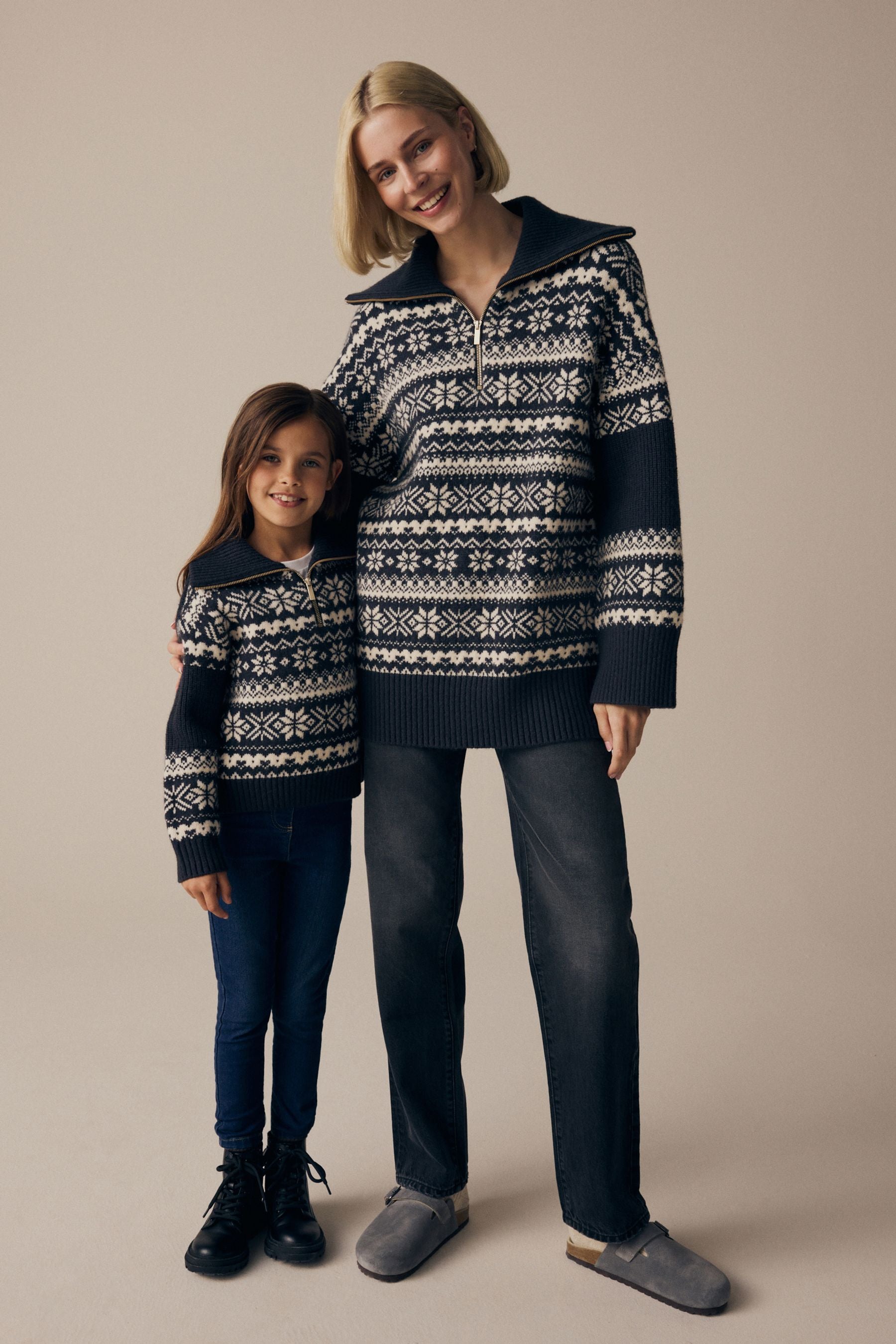 Black/White Matching Family Kids Christmas Fairisle Pattern Jumper (3-16yrs)