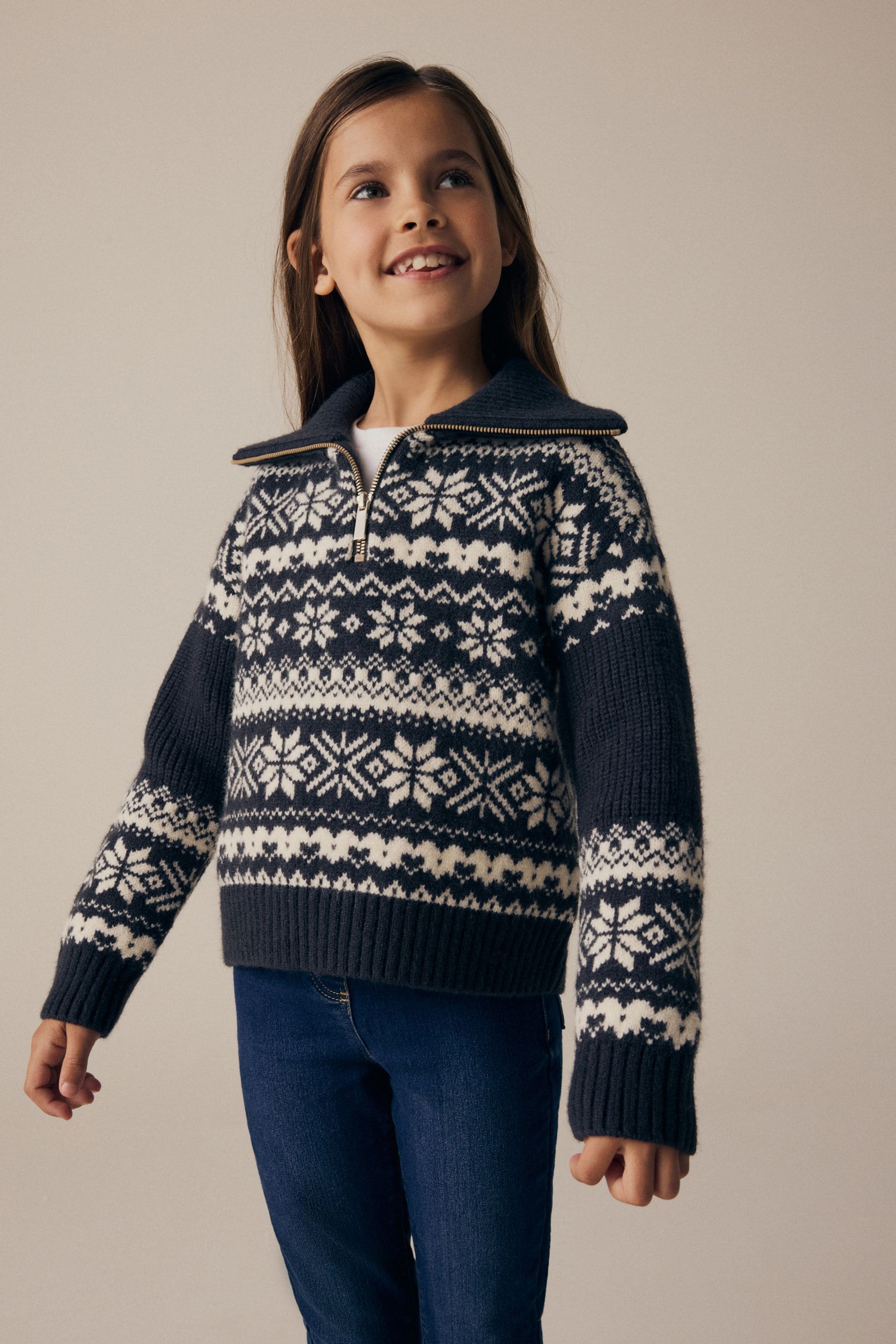 Black/White Matching Family Kids Christmas Fairisle Pattern Jumper (3-16yrs)