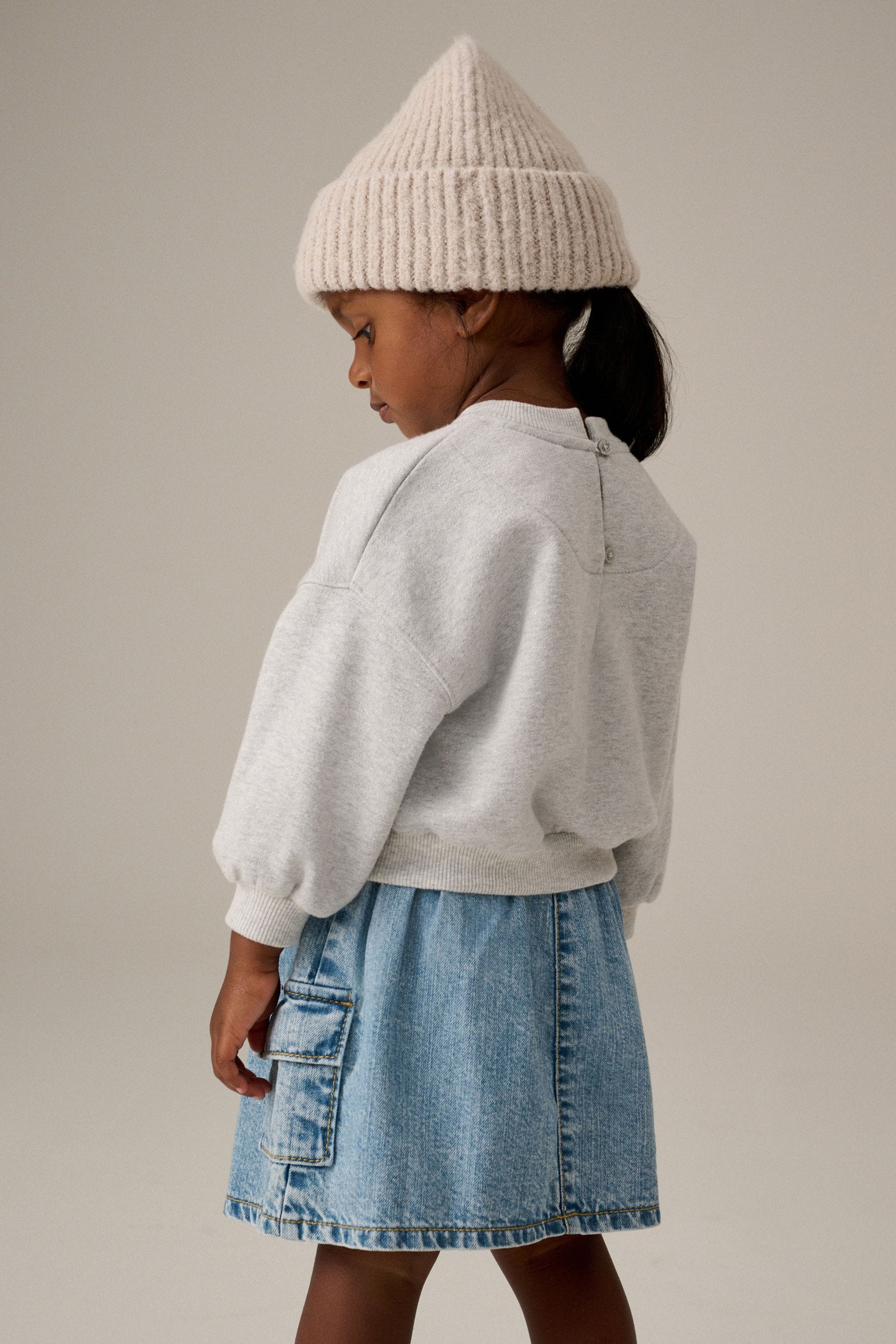 Grey 100% Cotton Sweatshirt and Denim Skirt Set (3mths-7yrs)