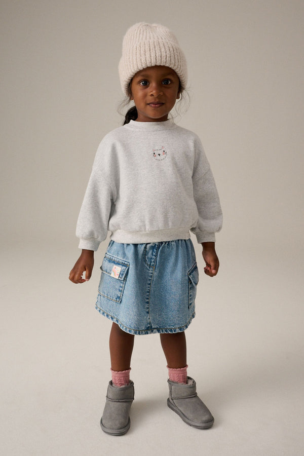 Grey 100% Cotton Sweatshirt and Denim Skirt Set (3mths-7yrs)