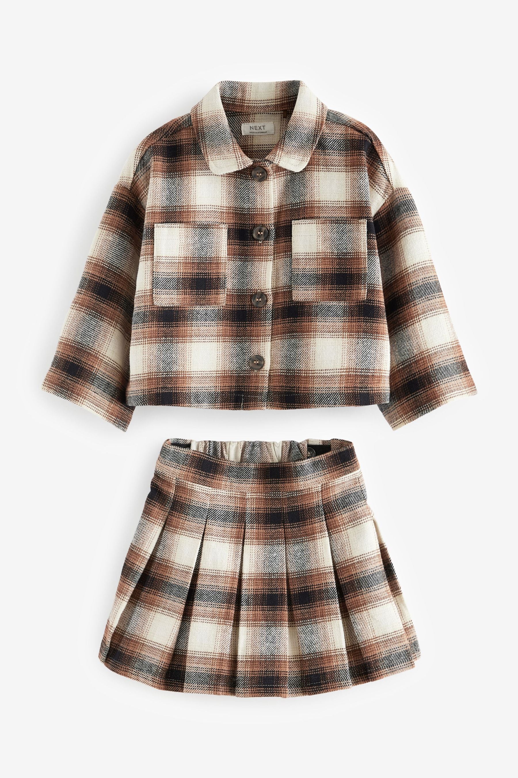 Neutral 100% Cotton Check Shirt and Skirt Set (3mths-7yrs)