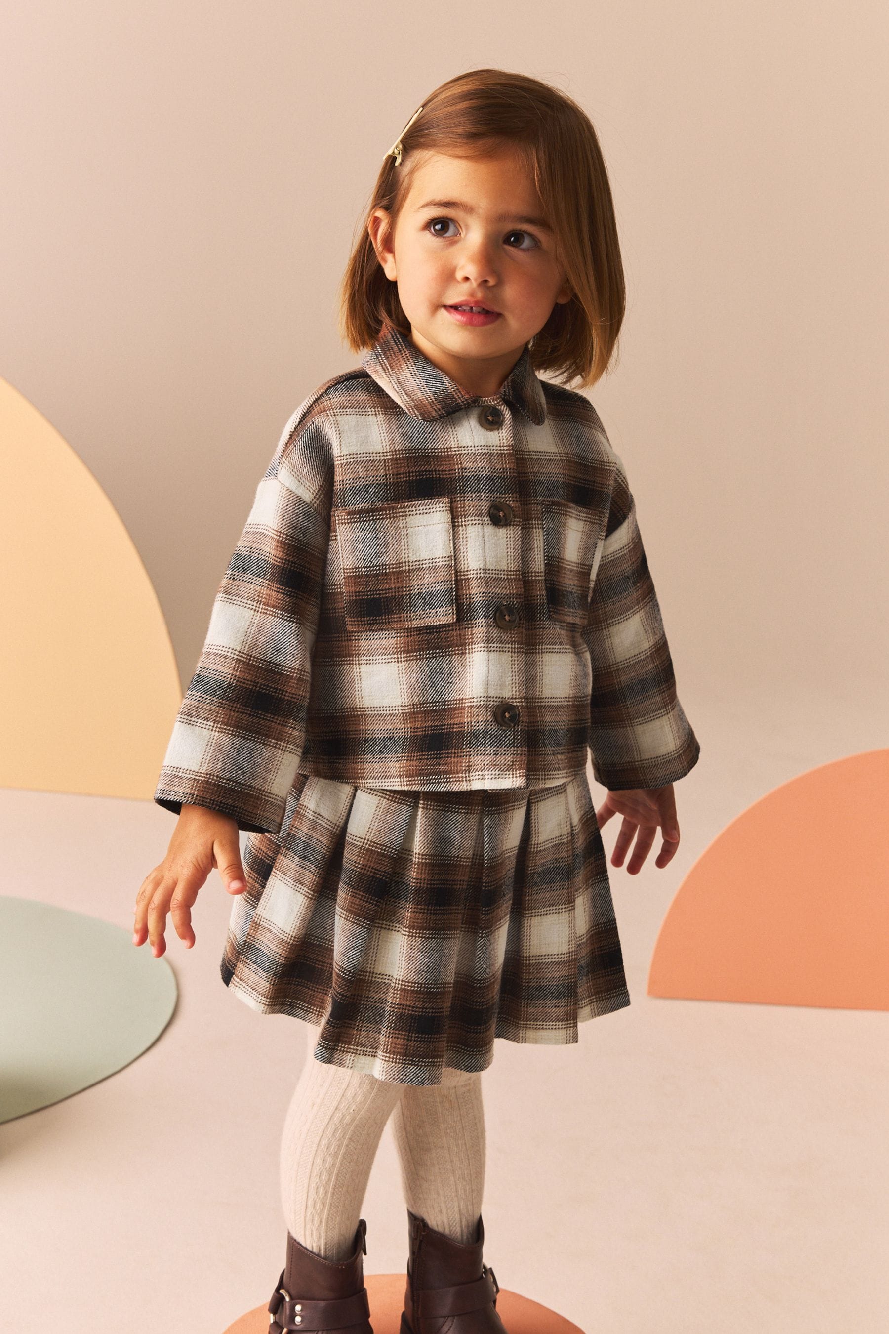 Neutral 100% Cotton Check Shirt and Skirt Set (3mths-7yrs)