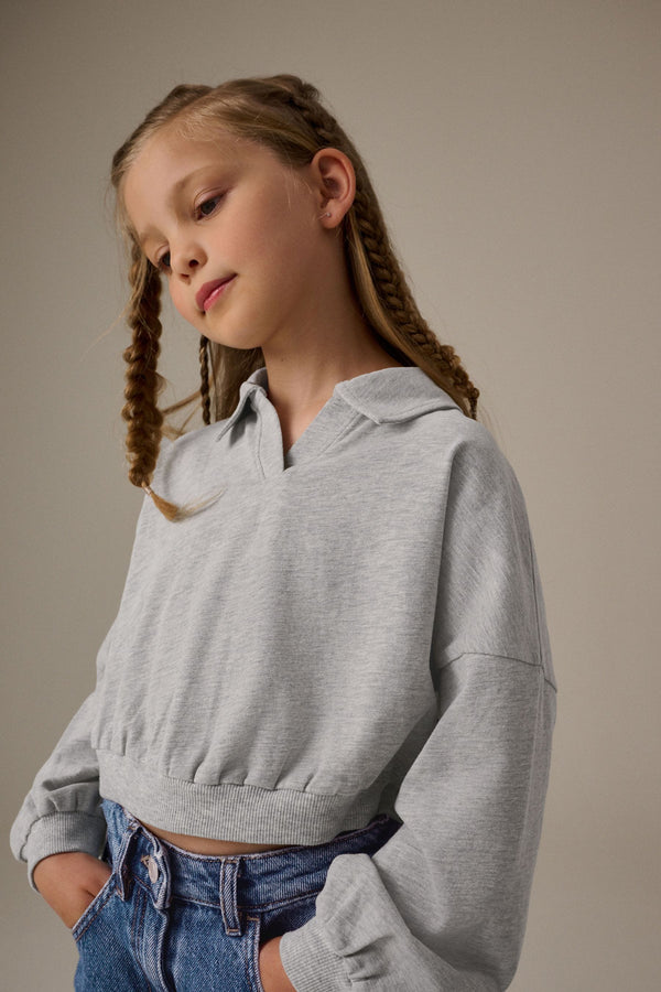 Grey 100% Cotton Collared Boxy Sweatshirt (3-16yrs)