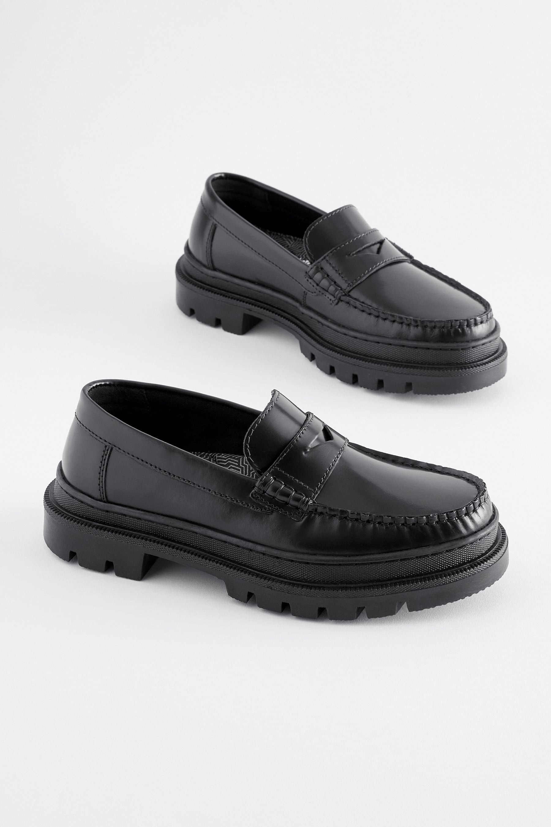 Black School Leather Loafers