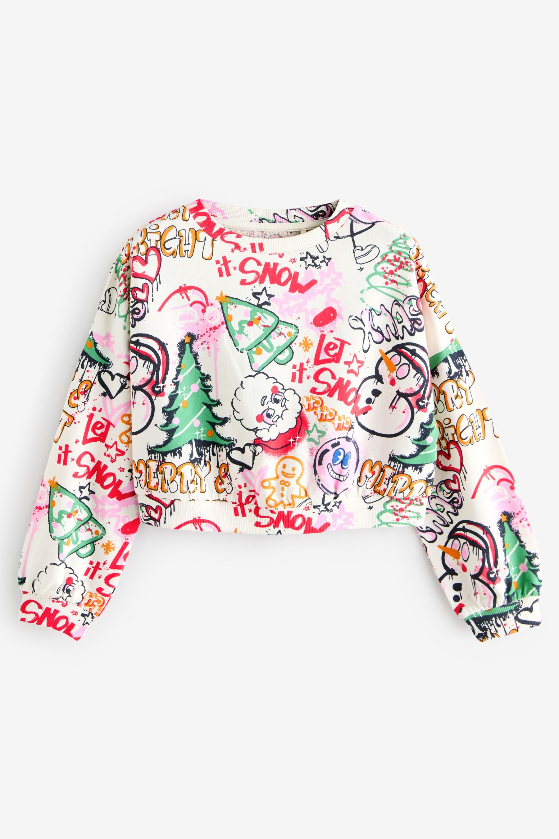 Multi Christmas Graffiti Print Long Sleeve 100% Cotton Sweatshirt (3-16yrs)