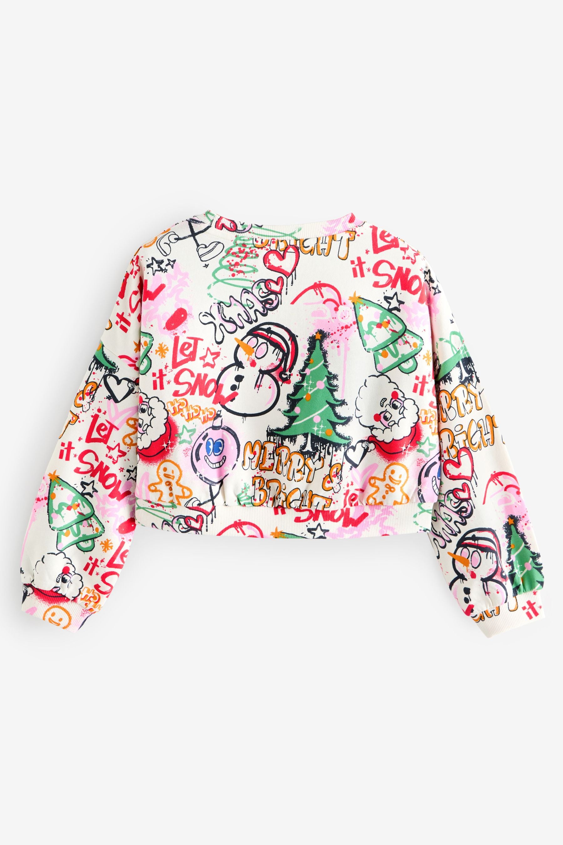 Multi Christmas Graffiti Print Long Sleeve 100% Cotton Sweatshirt (3-16yrs)