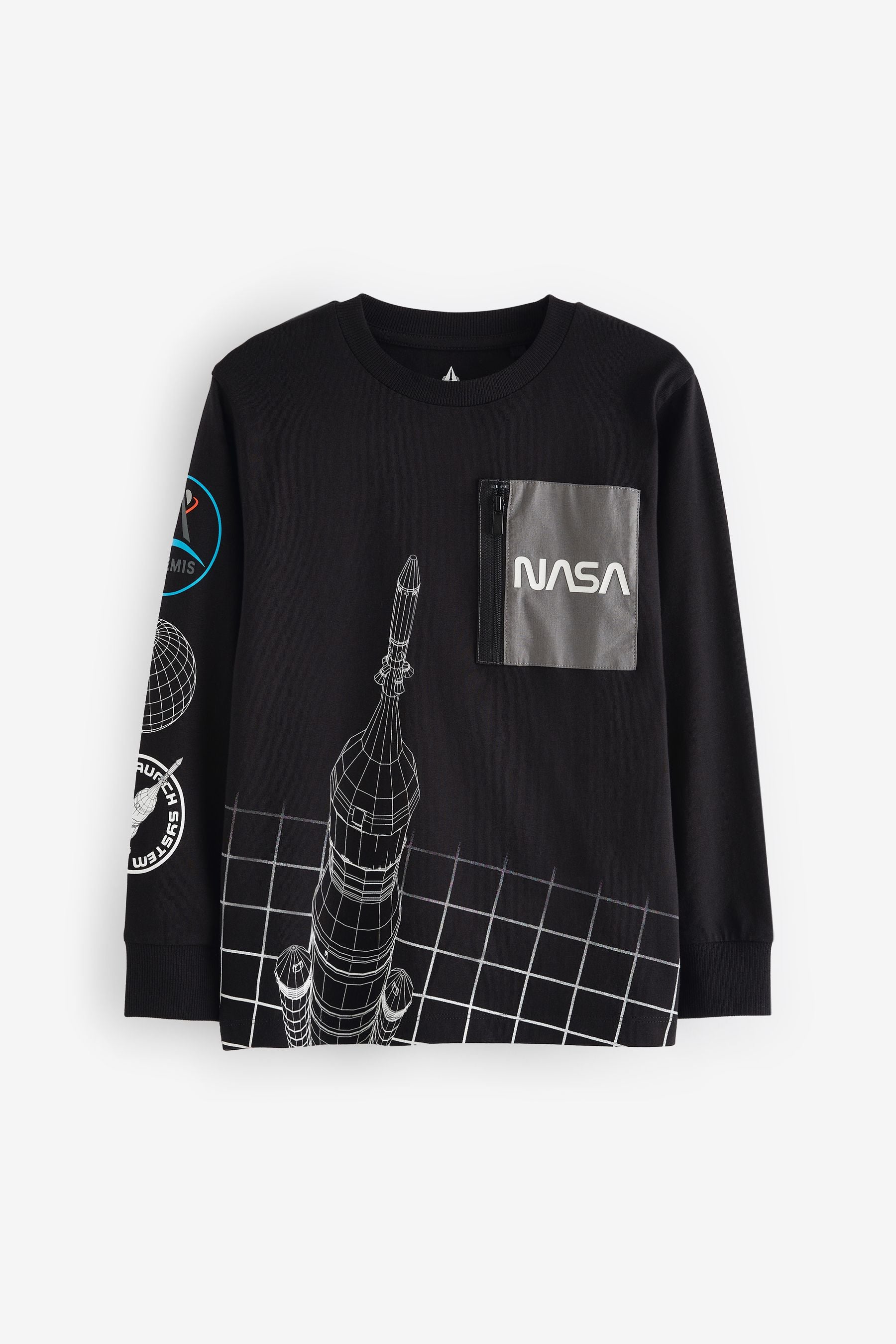 Black Licensed NASA Long Sleeve 100% Cotton T-Shirt (3-16yrs)