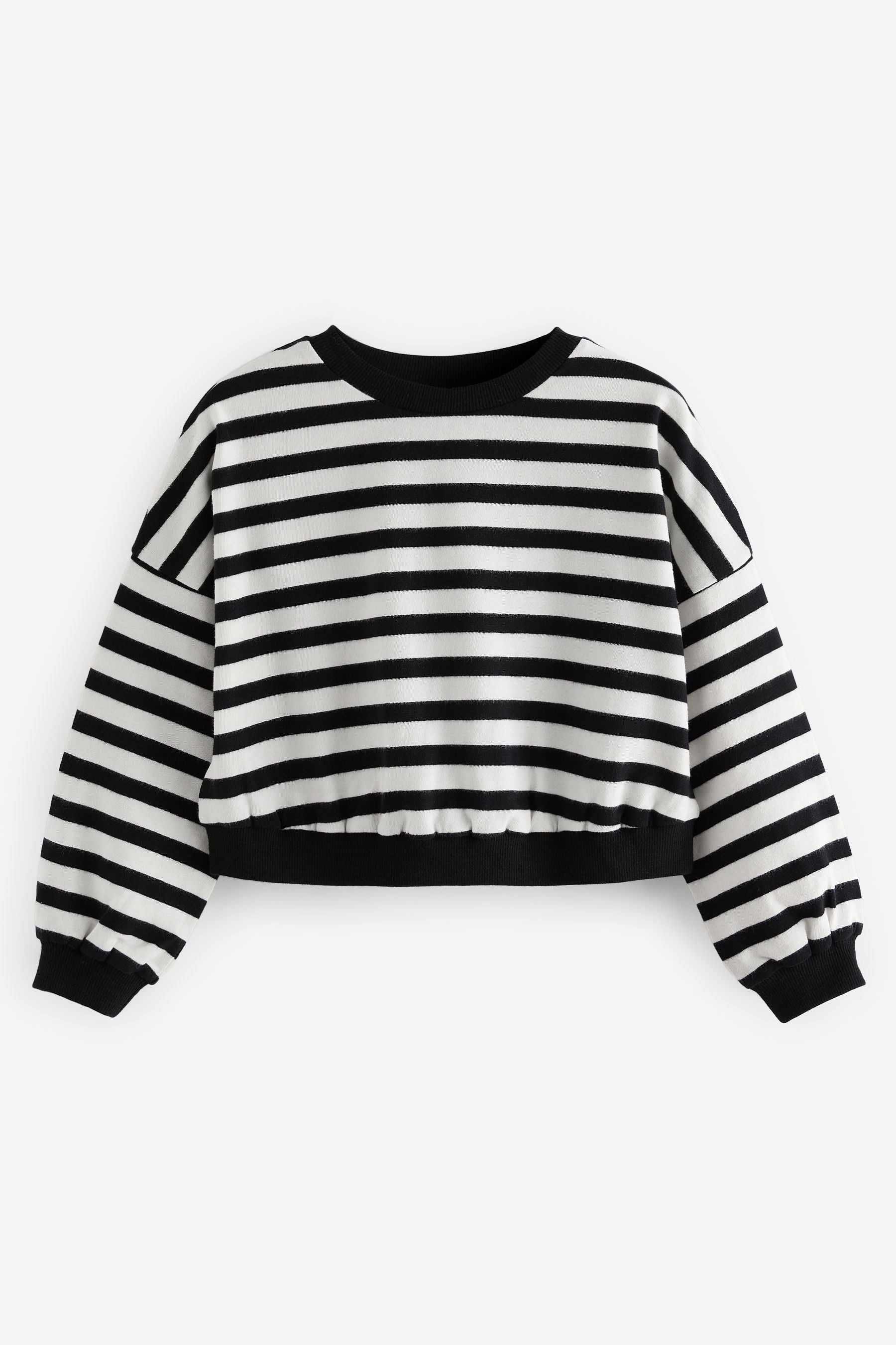 Black/White Stripe Print 100% Cotton Boxy Long Sleeve Sweatshirt (3-16yrs)