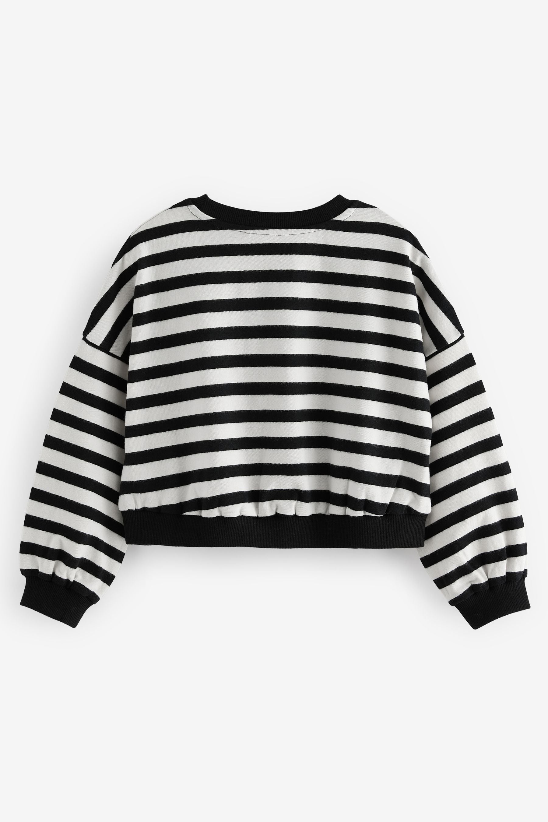 Black/White Stripe Print 100% Cotton Boxy Long Sleeve Sweatshirt (3-16yrs)