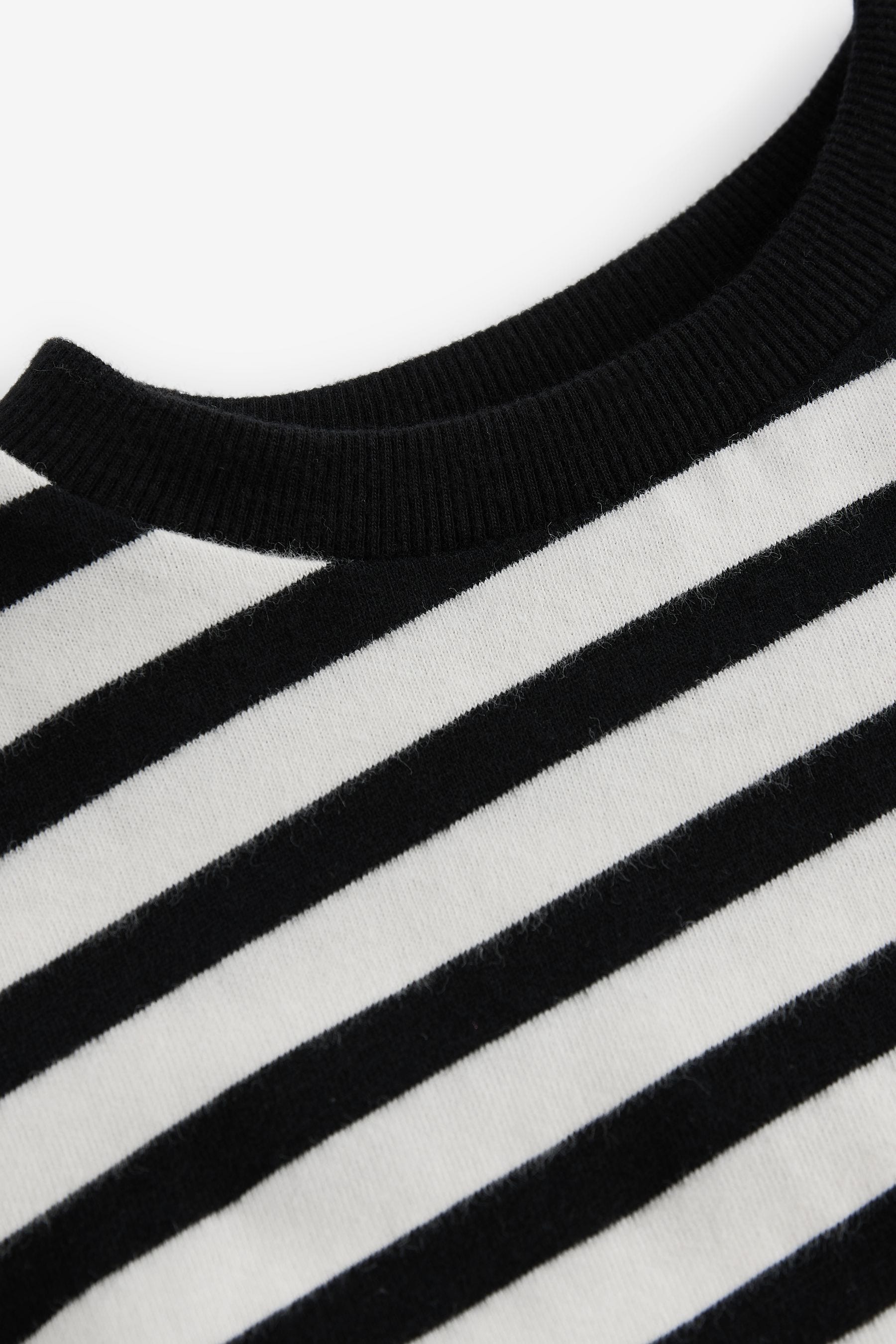 Black/White Stripe Print 100% Cotton Boxy Long Sleeve Sweatshirt (3-16yrs)