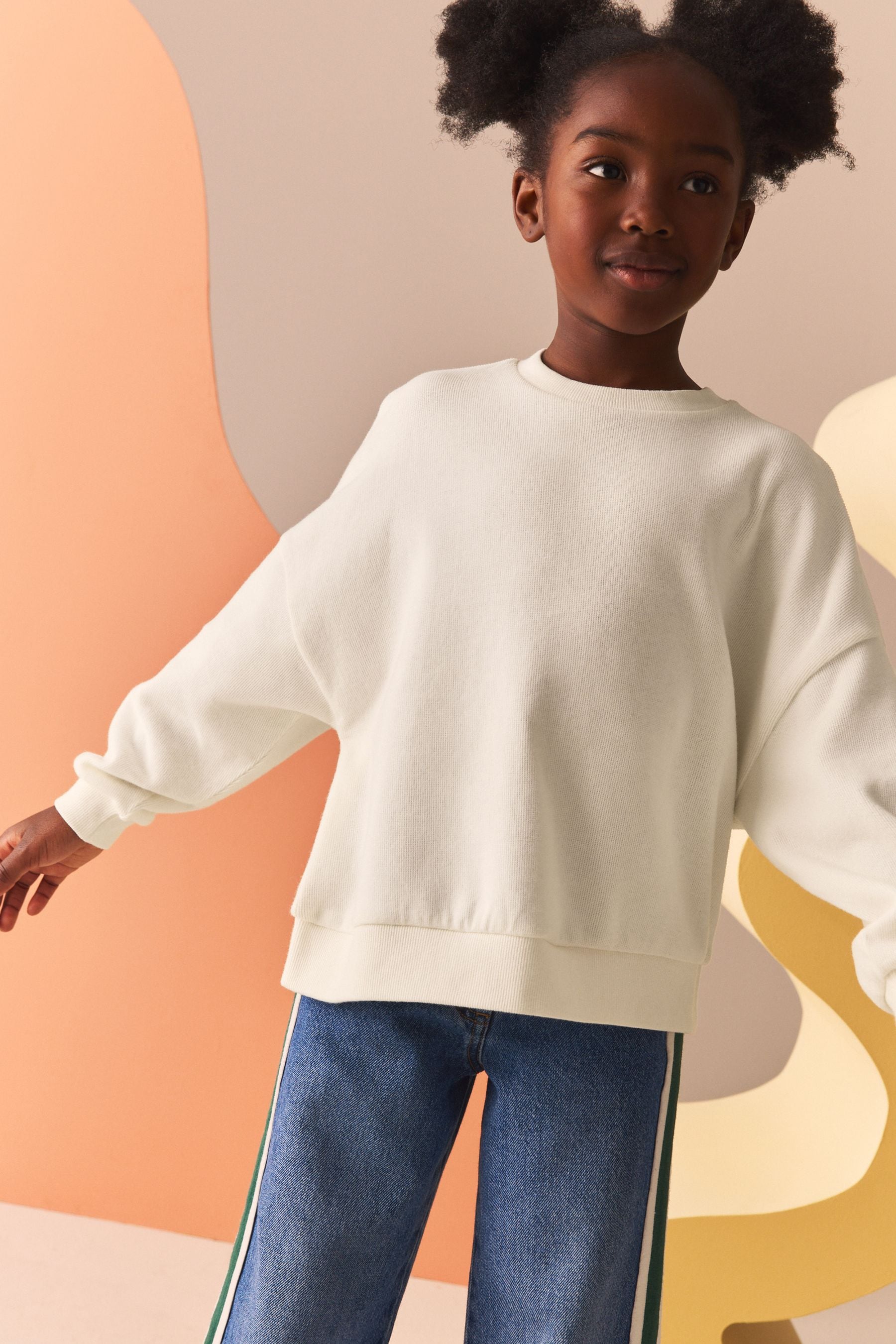 Ecru White Oversized Cosy Rib Sweatshirt (3-16yrs)