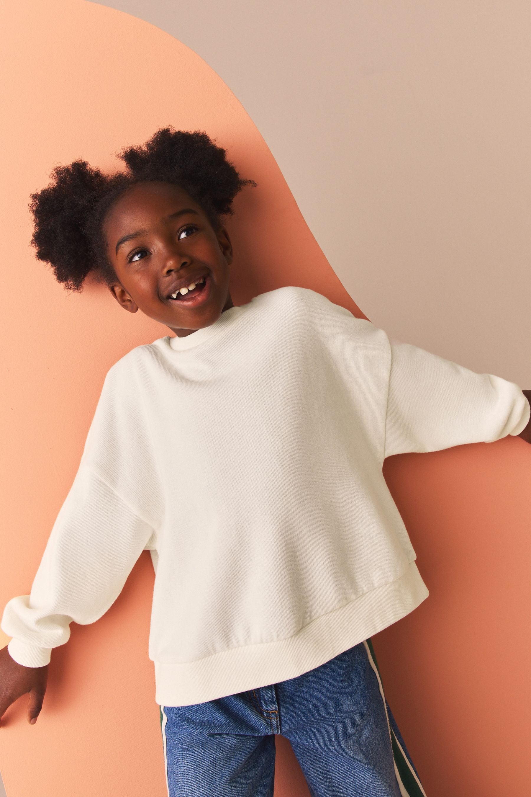 Ecru White Oversized Cosy Rib Sweatshirt (3-16yrs)