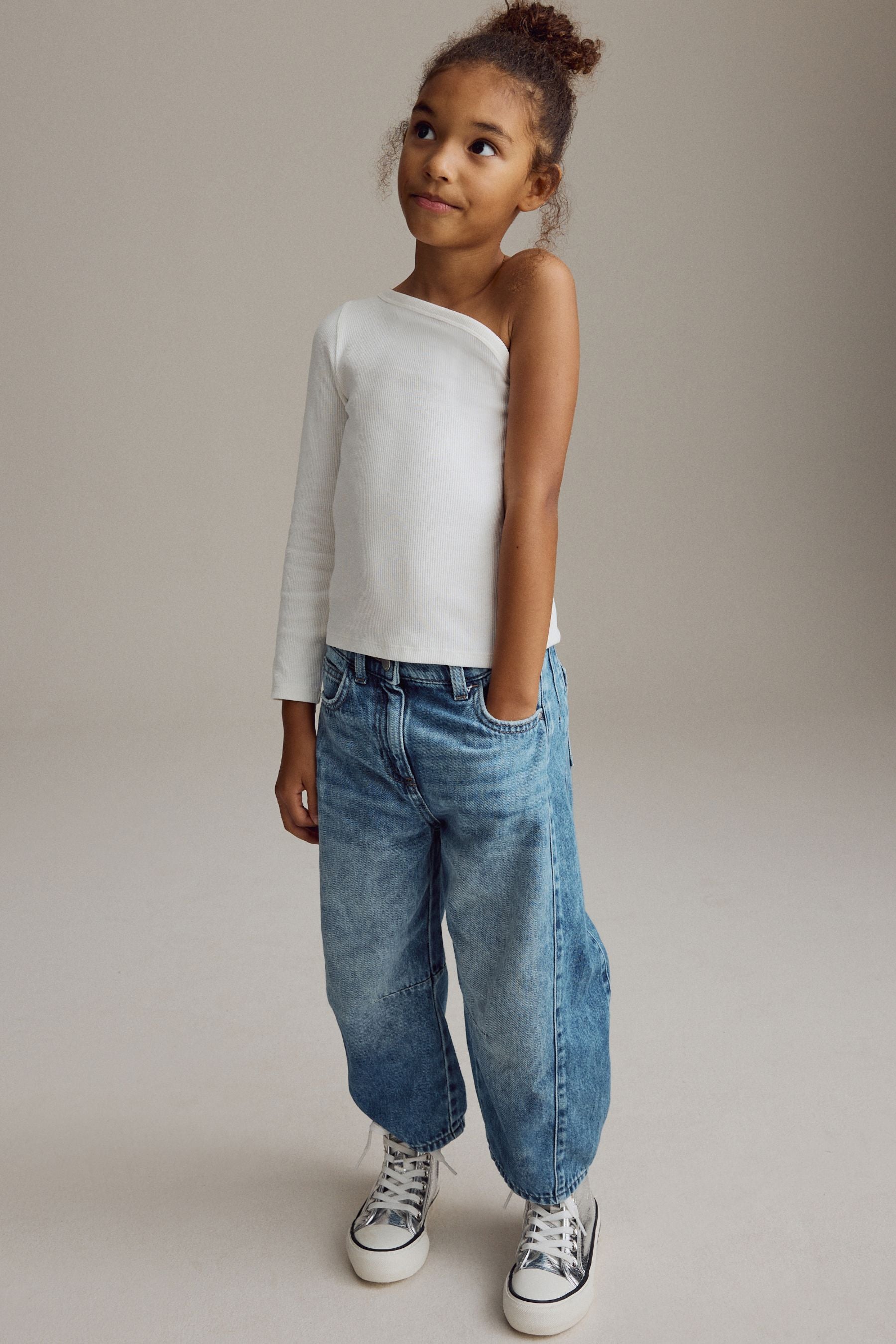 White Long Sleeve One Shoulder Top (3-16yrs)