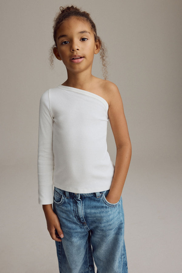 White Long Sleeve One Shoulder Top (3-16yrs)