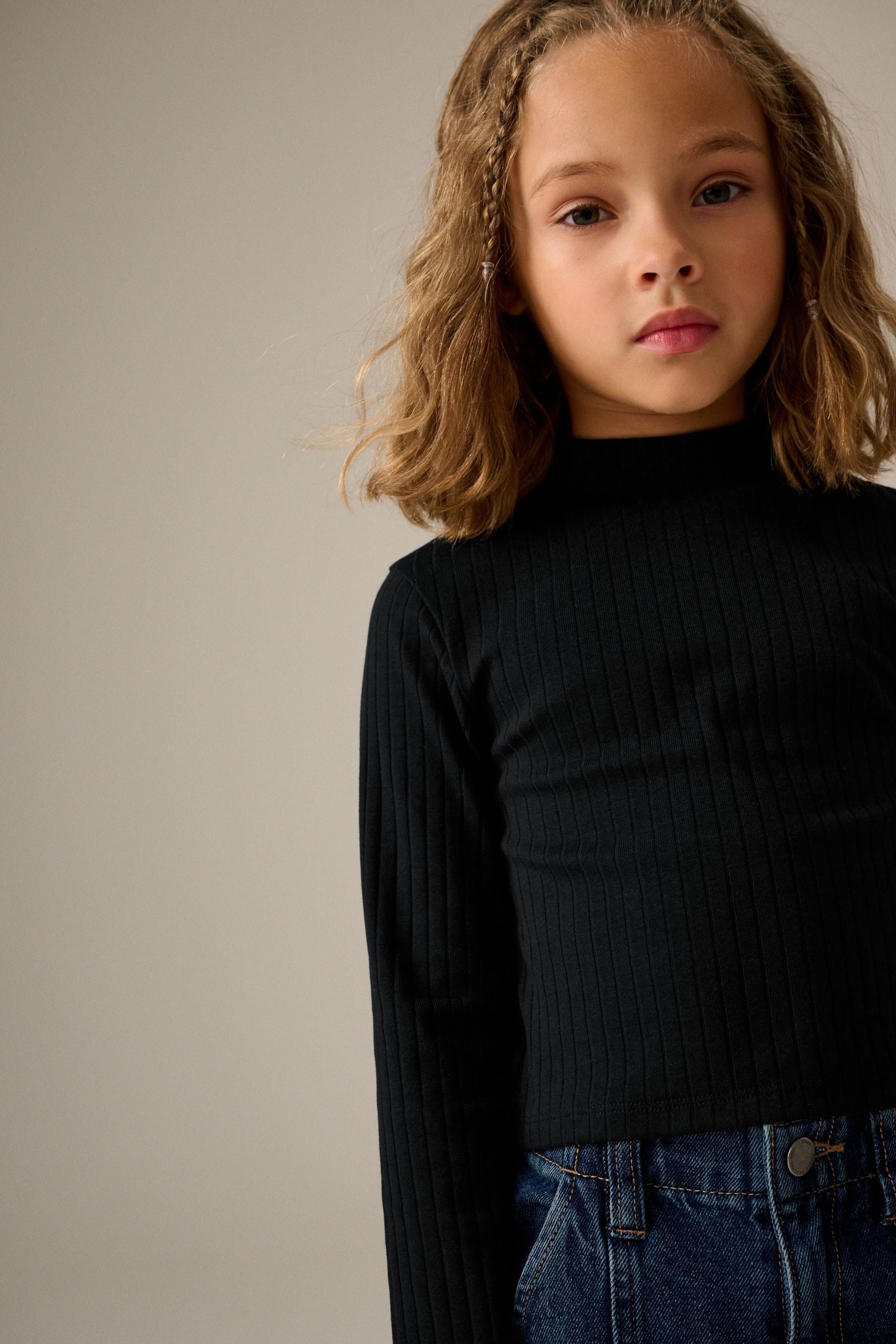 Black High Neck Rib Top (3-16yrs)