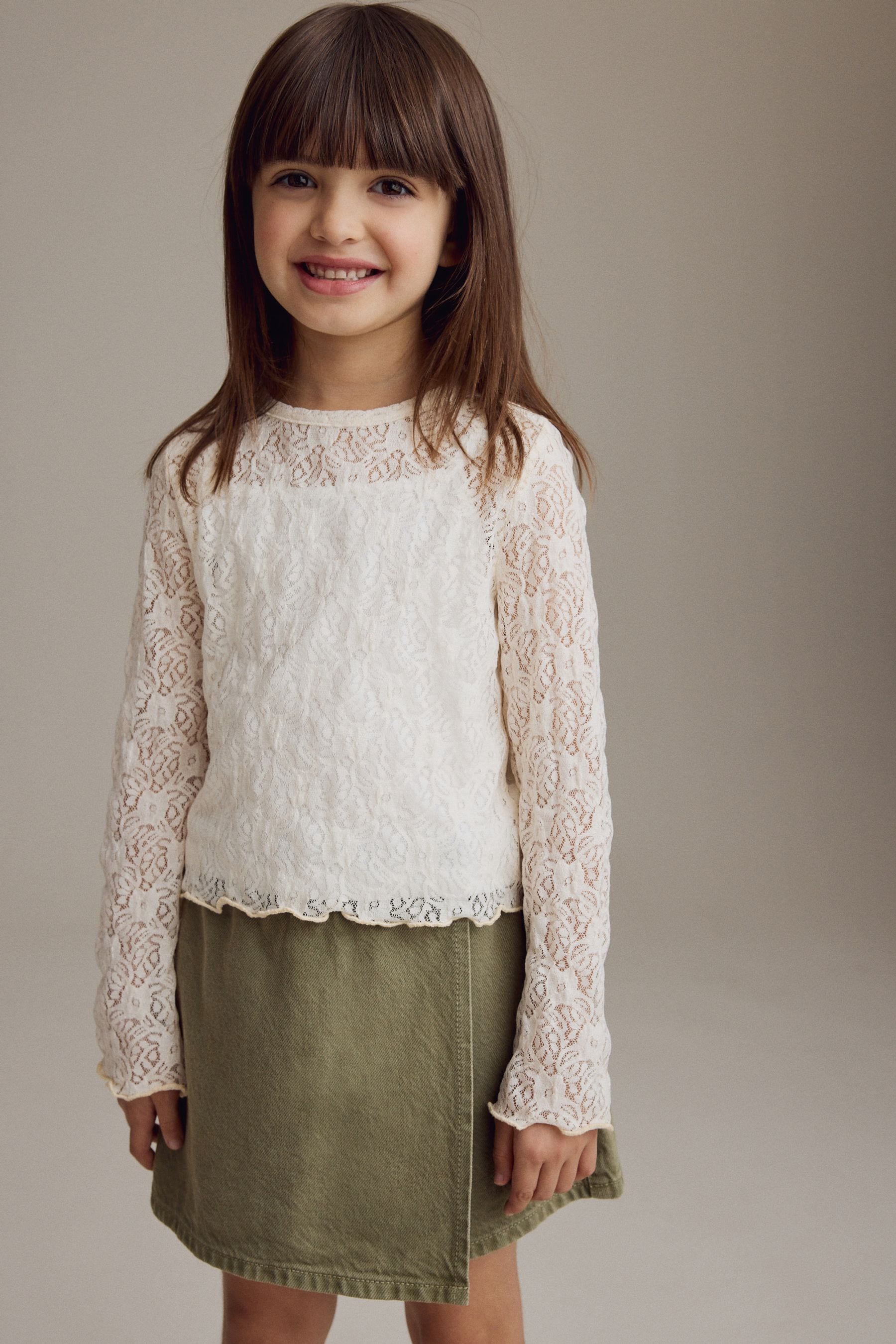 Cream 100% Cotton Lace Top with Vest (3-16yrs)