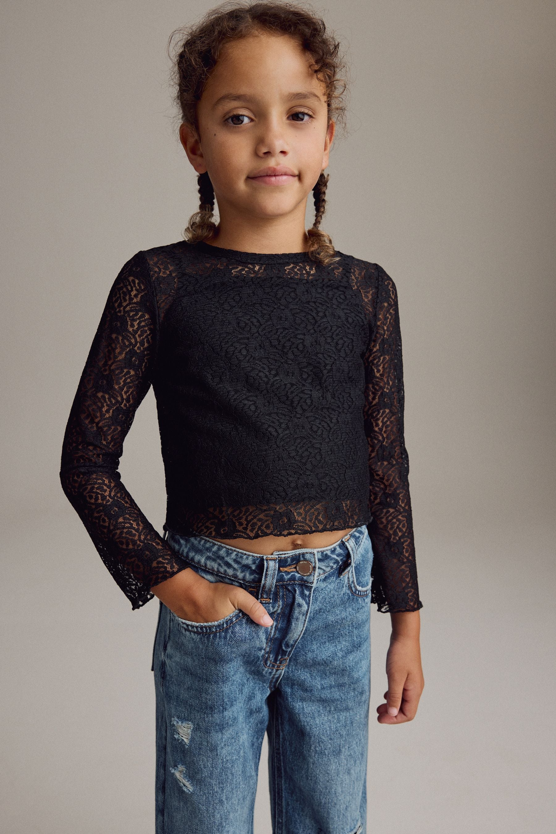 Black 100% Cotton Lace Top with Vest (3-16yrs)