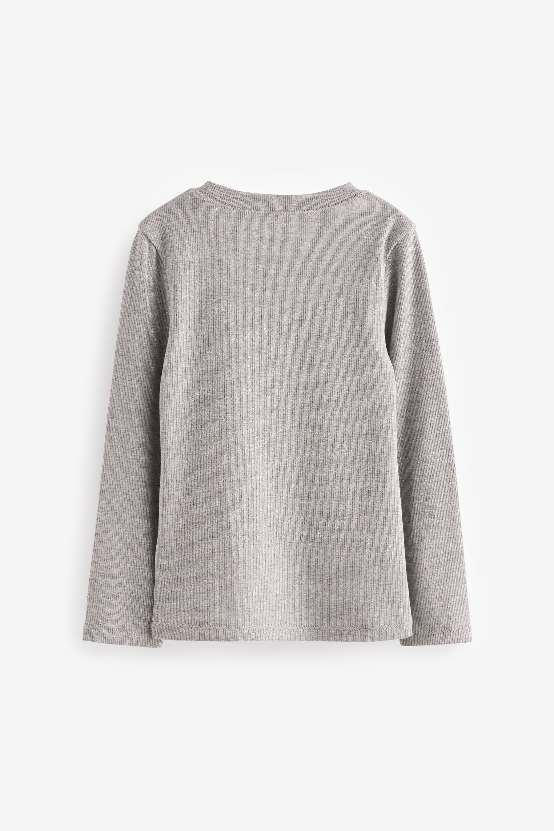 Metallic Grey 1 Pack Long Sleeve Ribbed Top (3-16yrs)