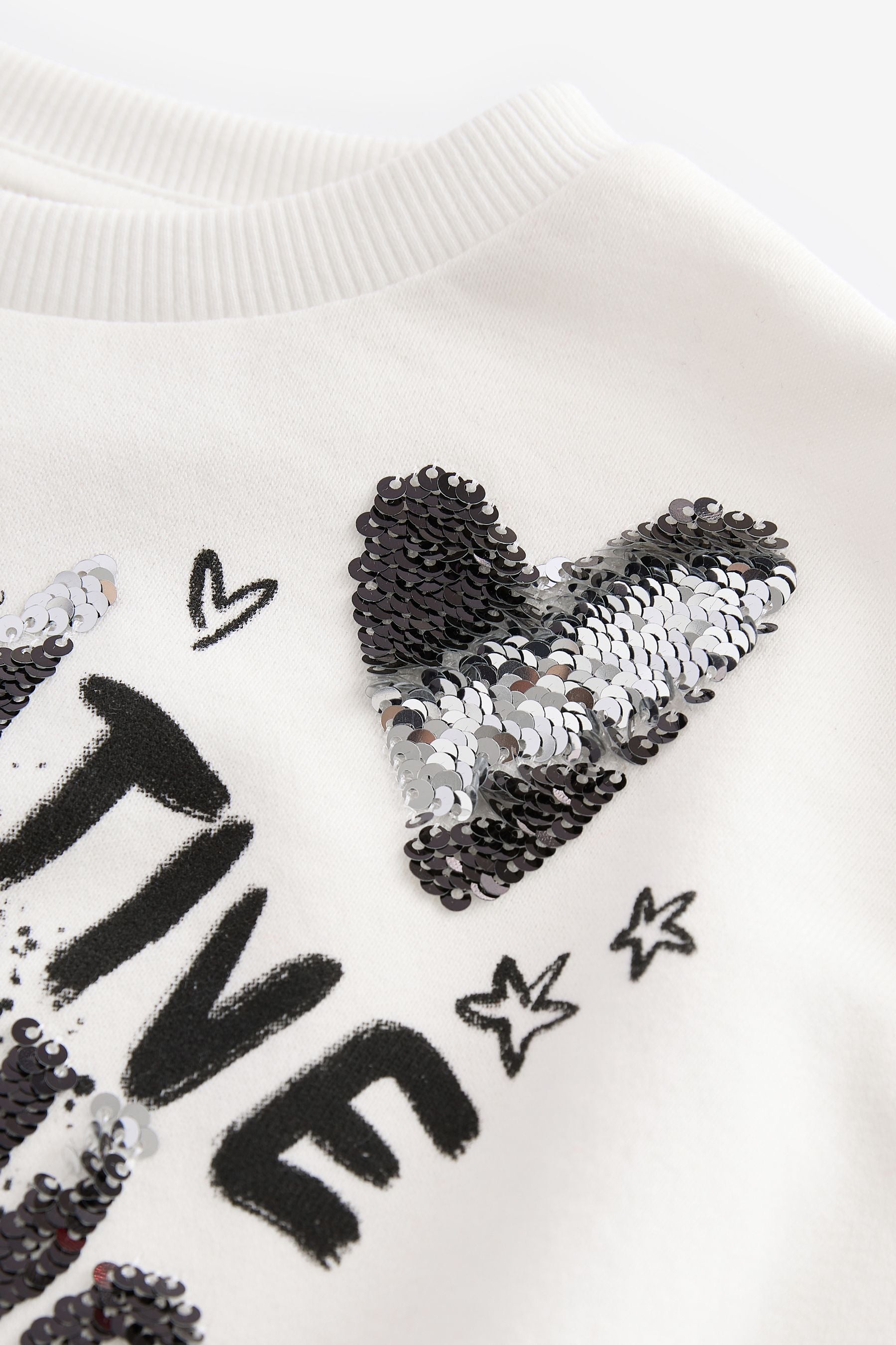 Ecru Sequin Graffiti 100% Cotton Sweatshirt (3-16yrs)