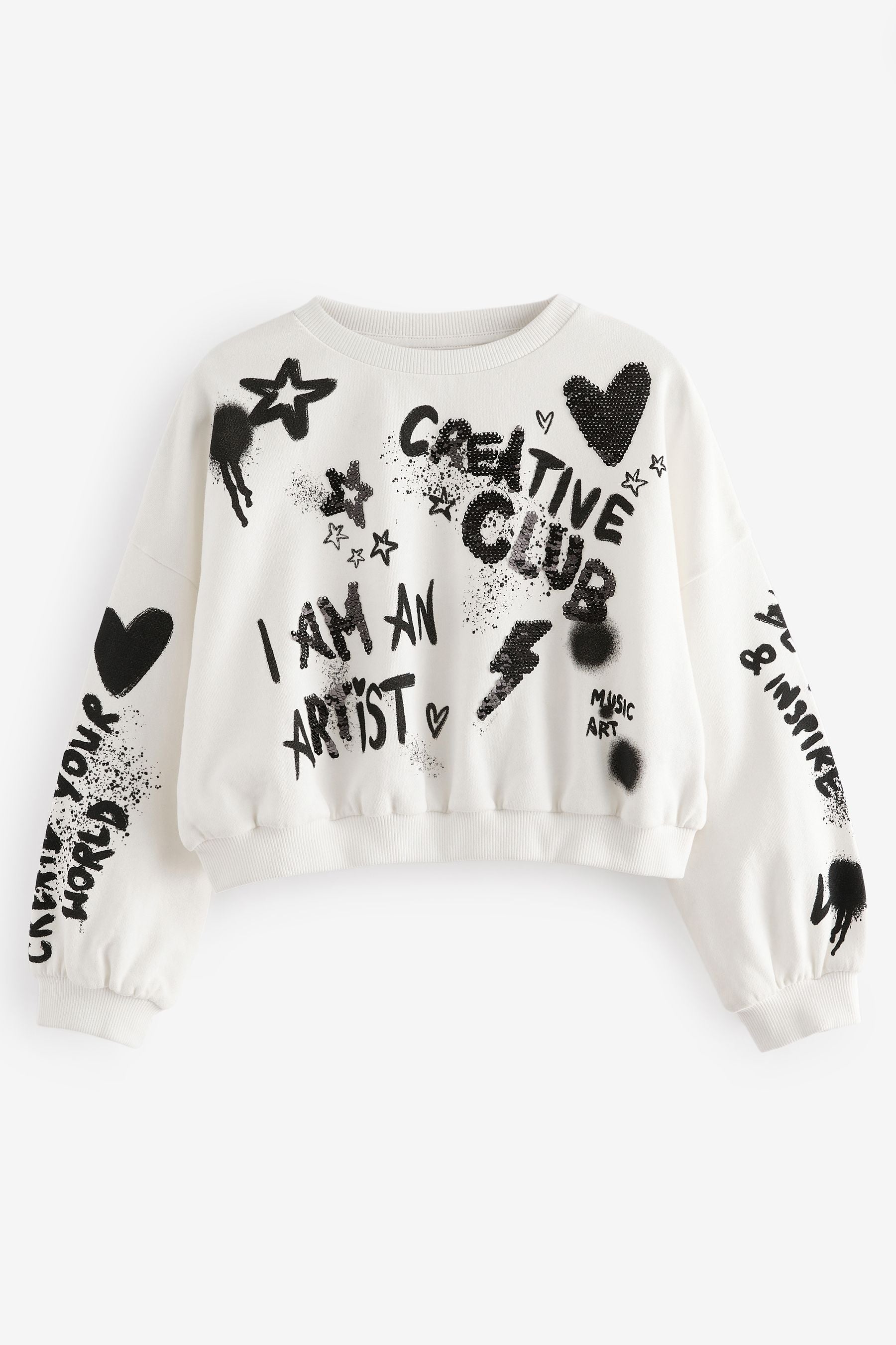 Ecru Sequin Graffiti 100% Cotton Sweatshirt (3-16yrs)