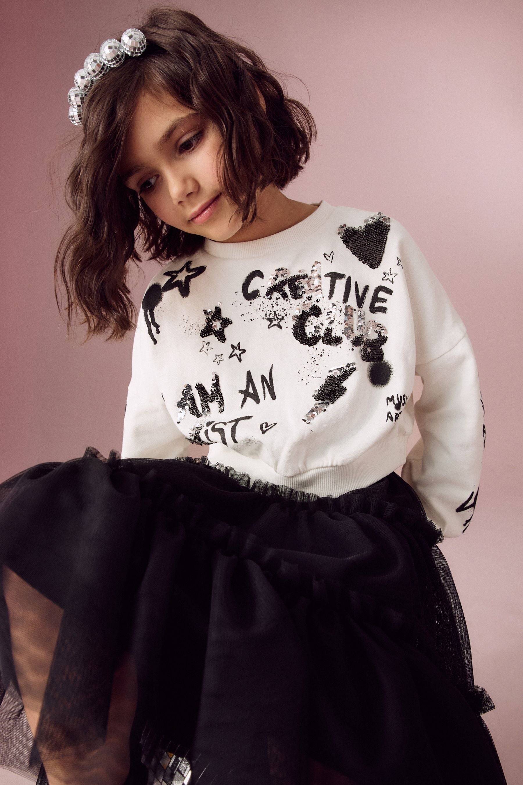 Ecru Sequin Graffiti 100% Cotton Sweatshirt (3-16yrs)