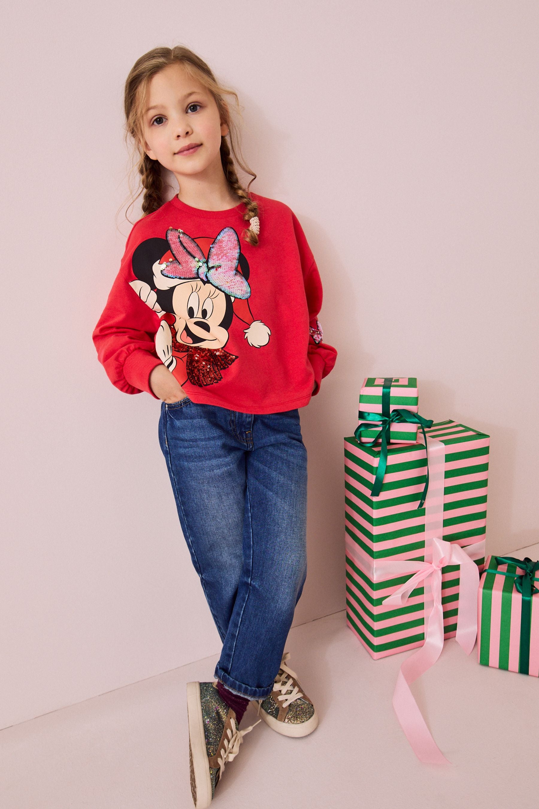 Red Sequin Minnie Mouse Christmas License 100% Cotton Sweatshirt (3-16yrs)