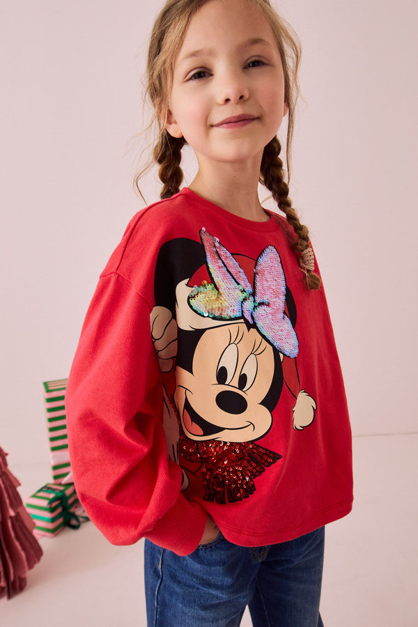 Red Sequin Minnie Mouse Christmas License 100% Cotton Sweatshirt (3-16yrs)