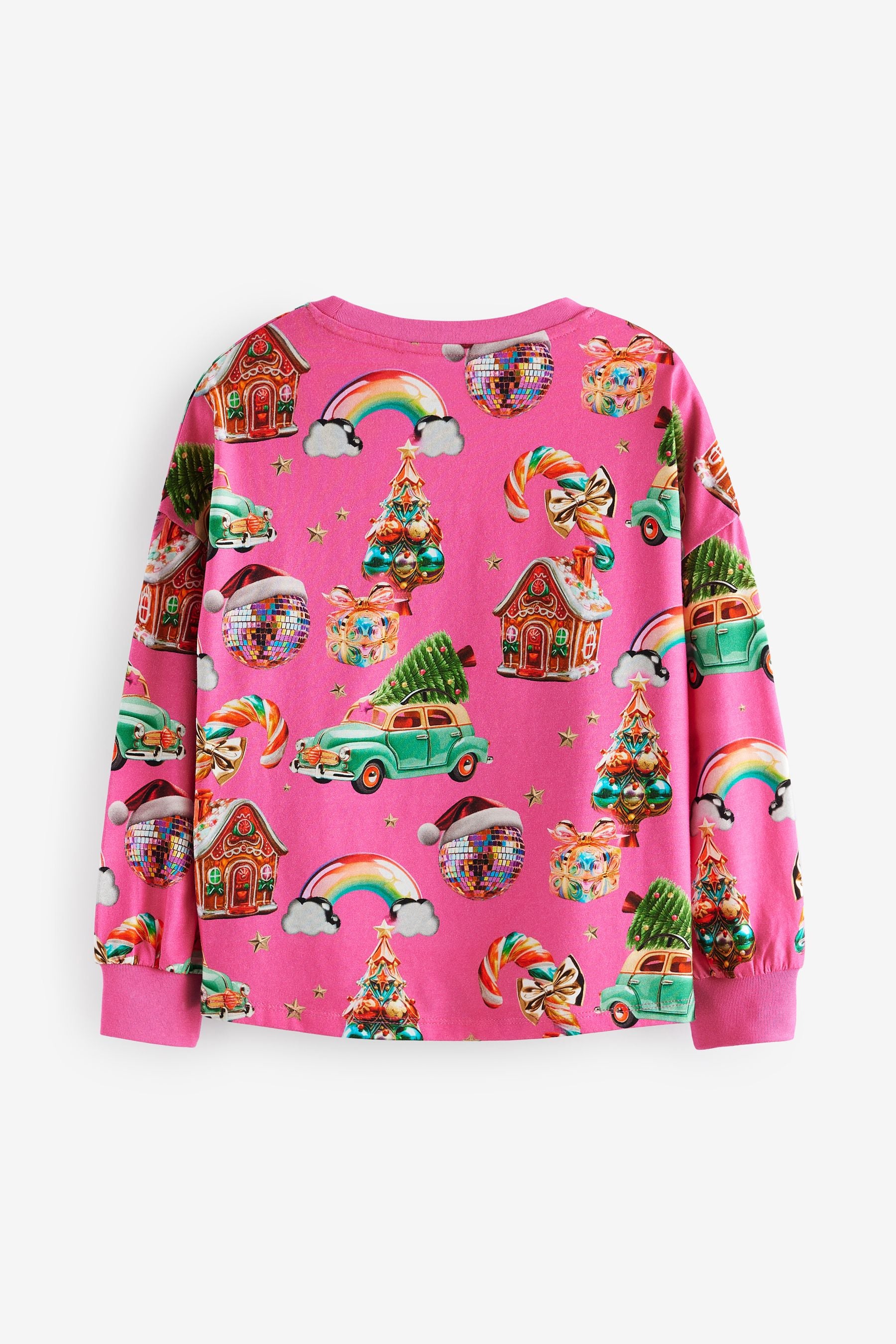 Pink Christmas Long Sleeve 100% Cotton Top (3-16yrs)