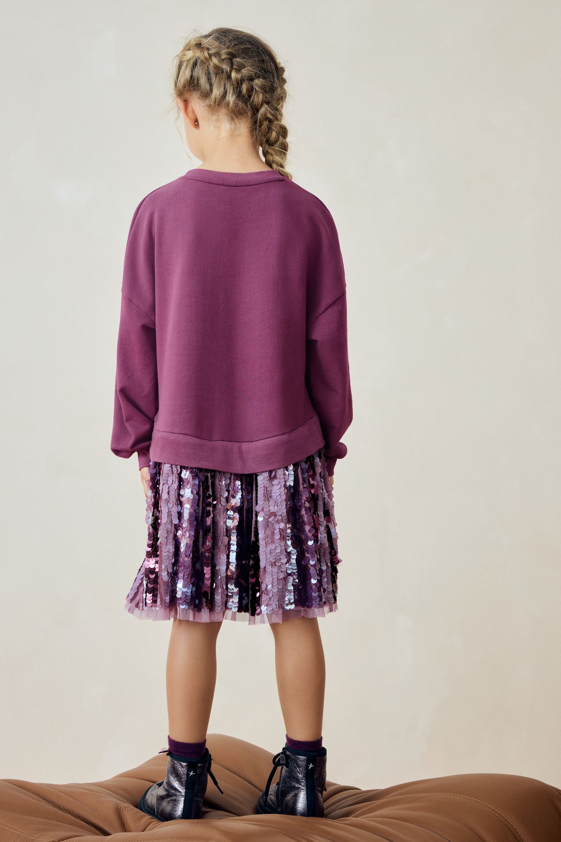 Purple Sequin Sweat Dress (3-12yrs)