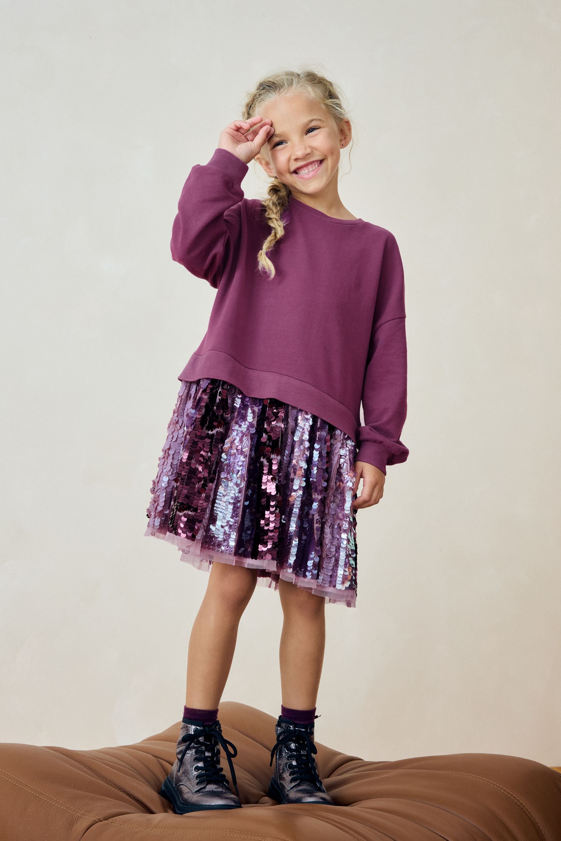 Purple Sequin Sweat Dress (3-12yrs)