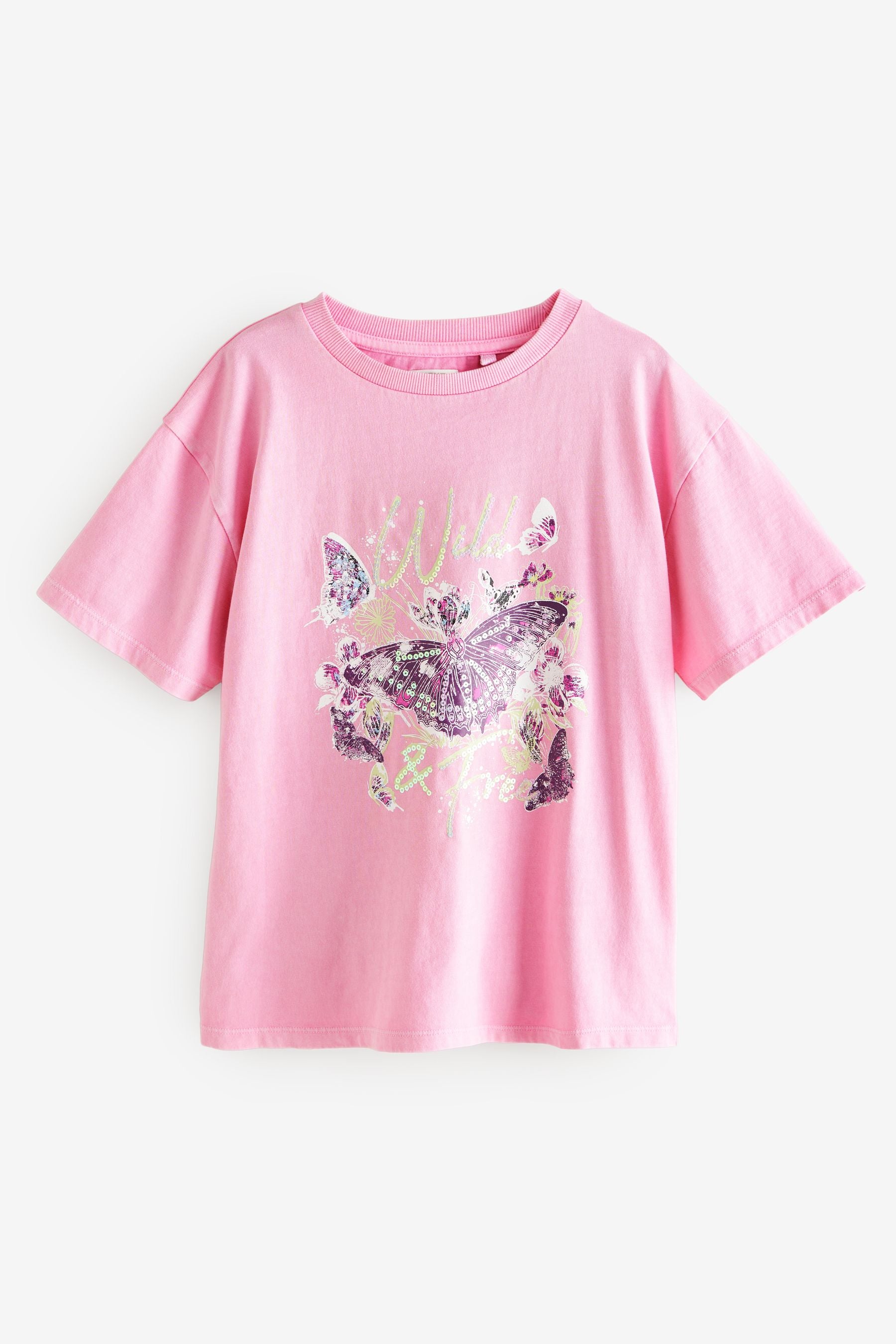 Pink/Green Oversized Embellished 100% Cotton Graphic T-Shirt (3-16yrs)