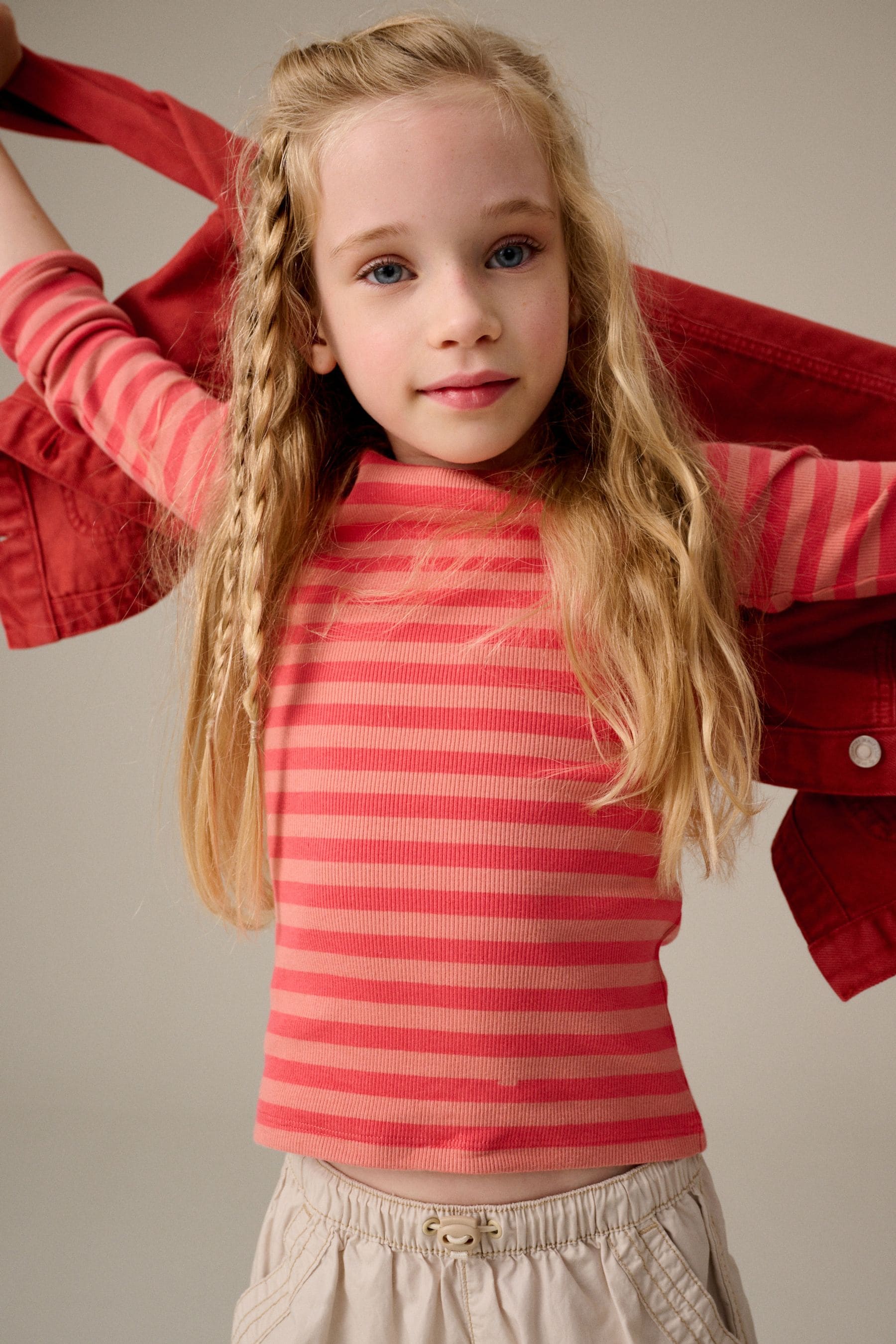 Orange/Pink Rib Long Sleeve Tops 4 Pack (3-16yrs)