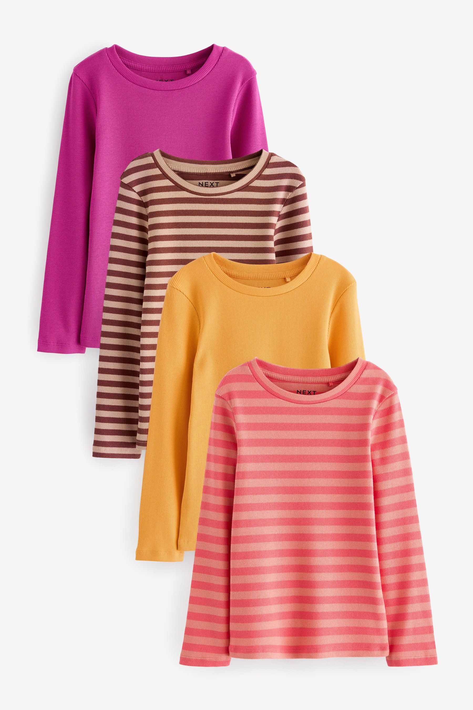 Orange/Pink Rib Long Sleeve Tops 4 Pack (3-16yrs)