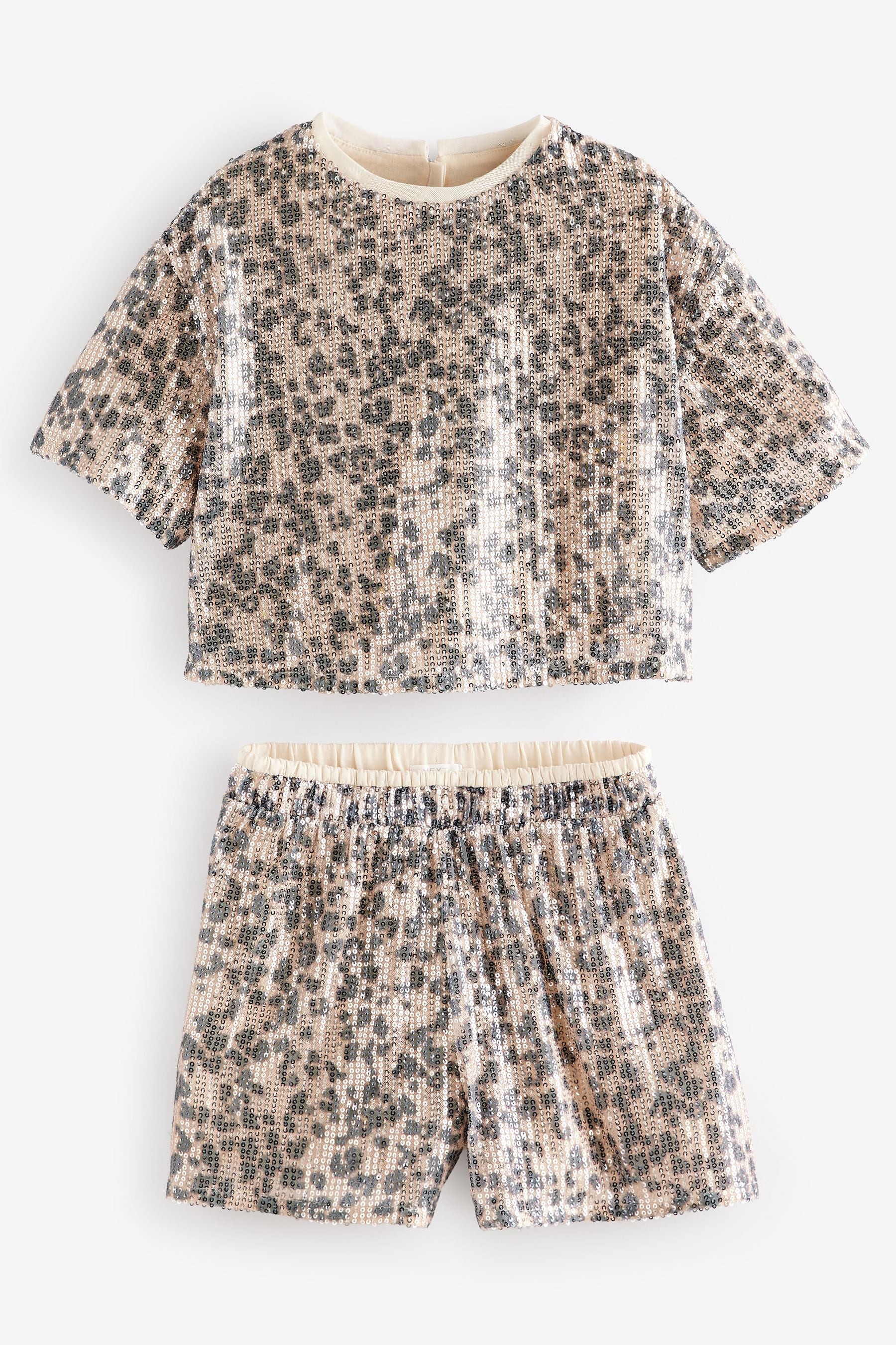 Animal Print Sequin Top and Shorts Set (3-16yrs)