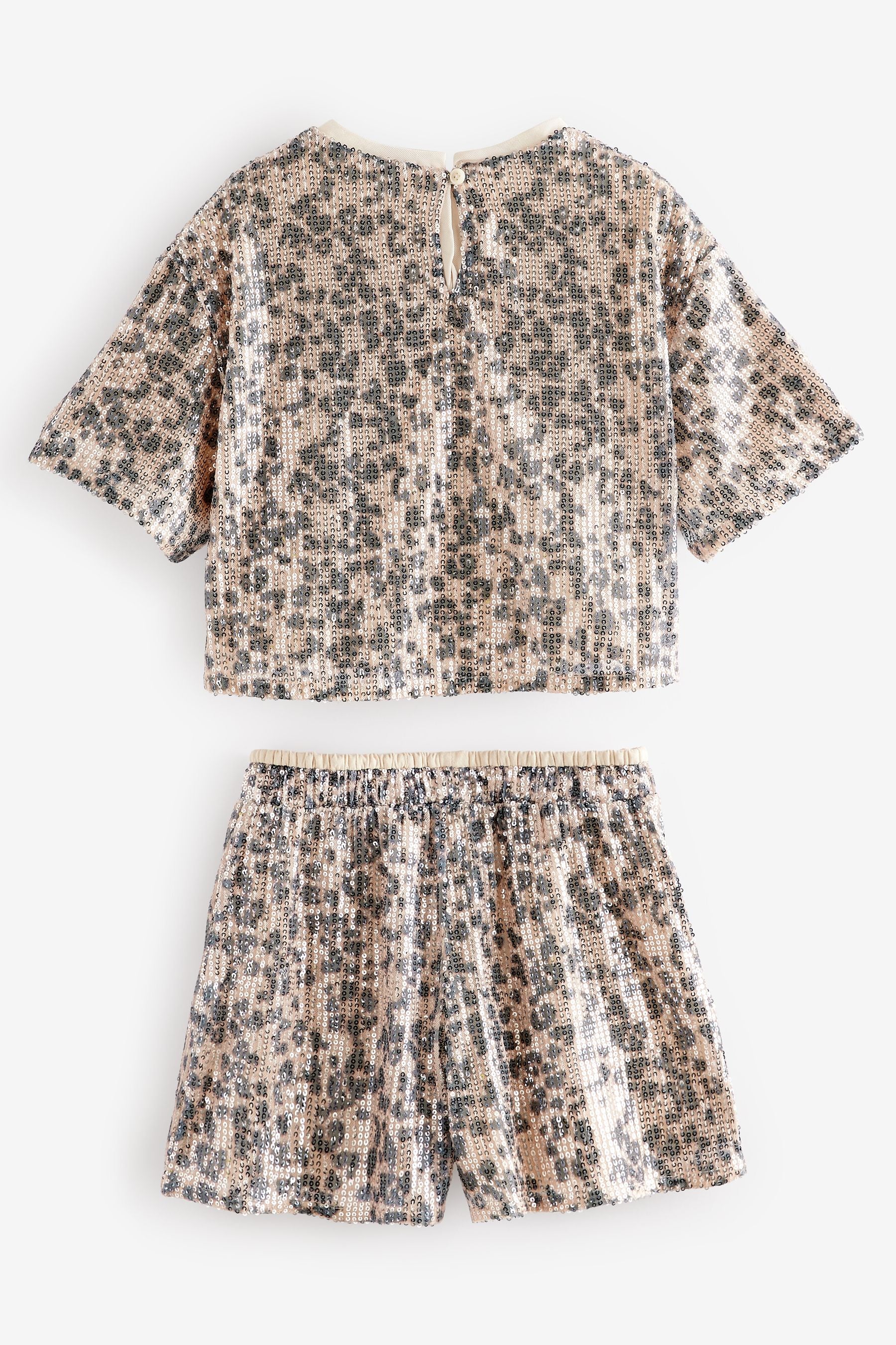 Animal Print Sequin Top and Shorts Set (3-16yrs)