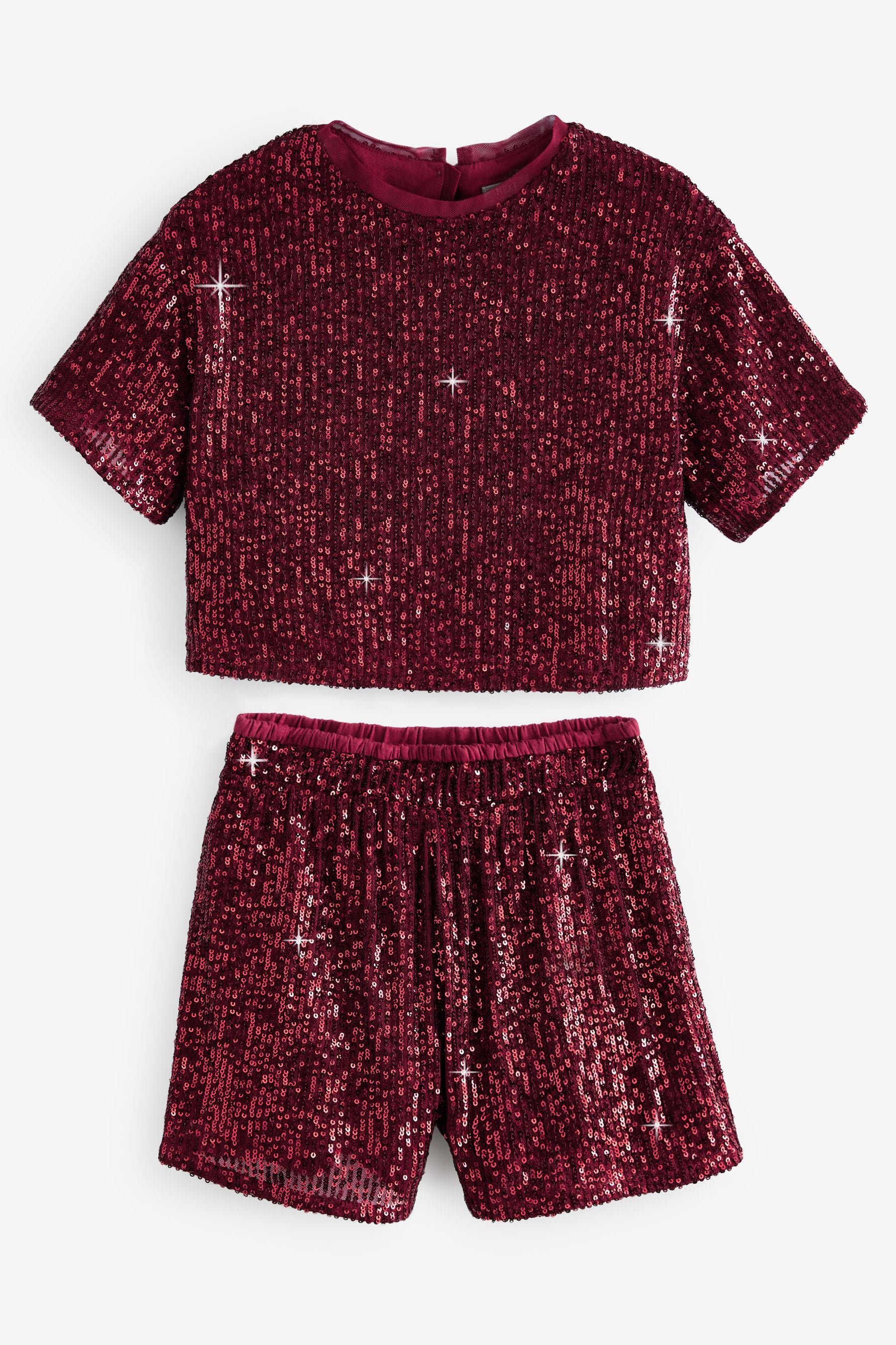 Red Print Sequin Top and Shorts Set (3-16yrs)