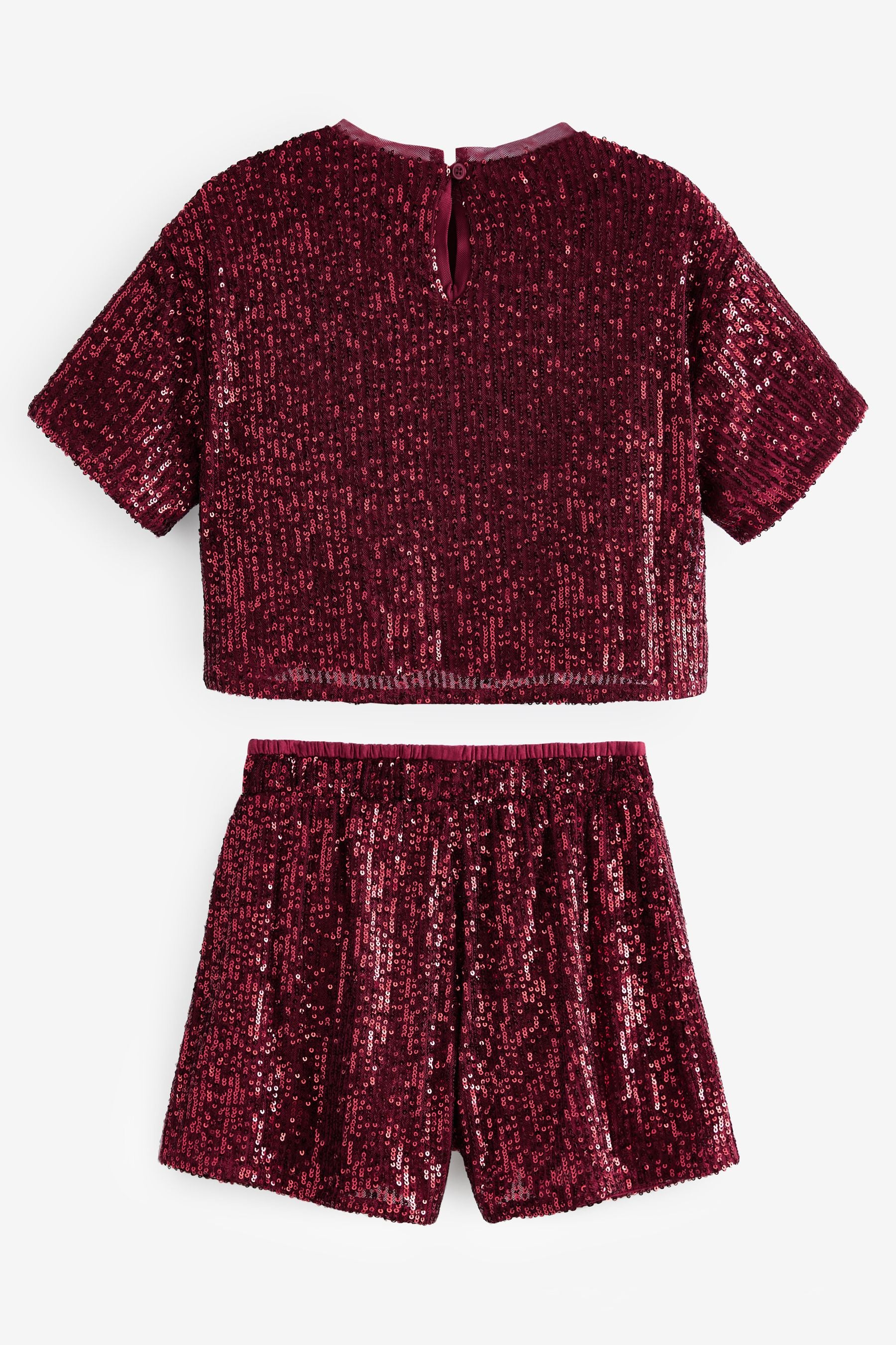 Red Print Sequin Top and Shorts Set (3-16yrs)