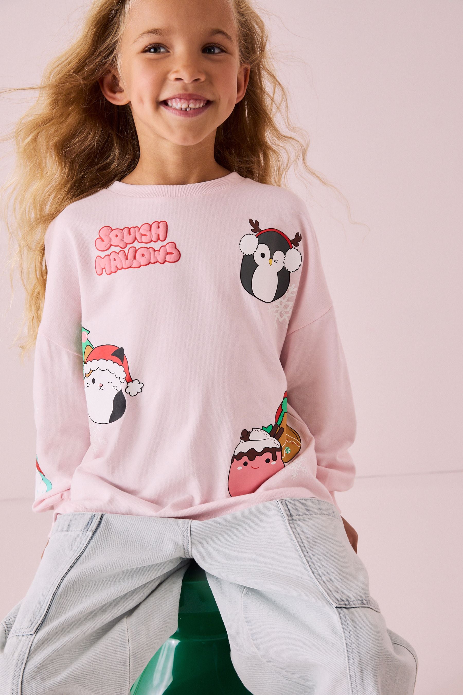 Pink Squishmallows Christmas License 100% Cotton Sweatshirt (3-16yrs)