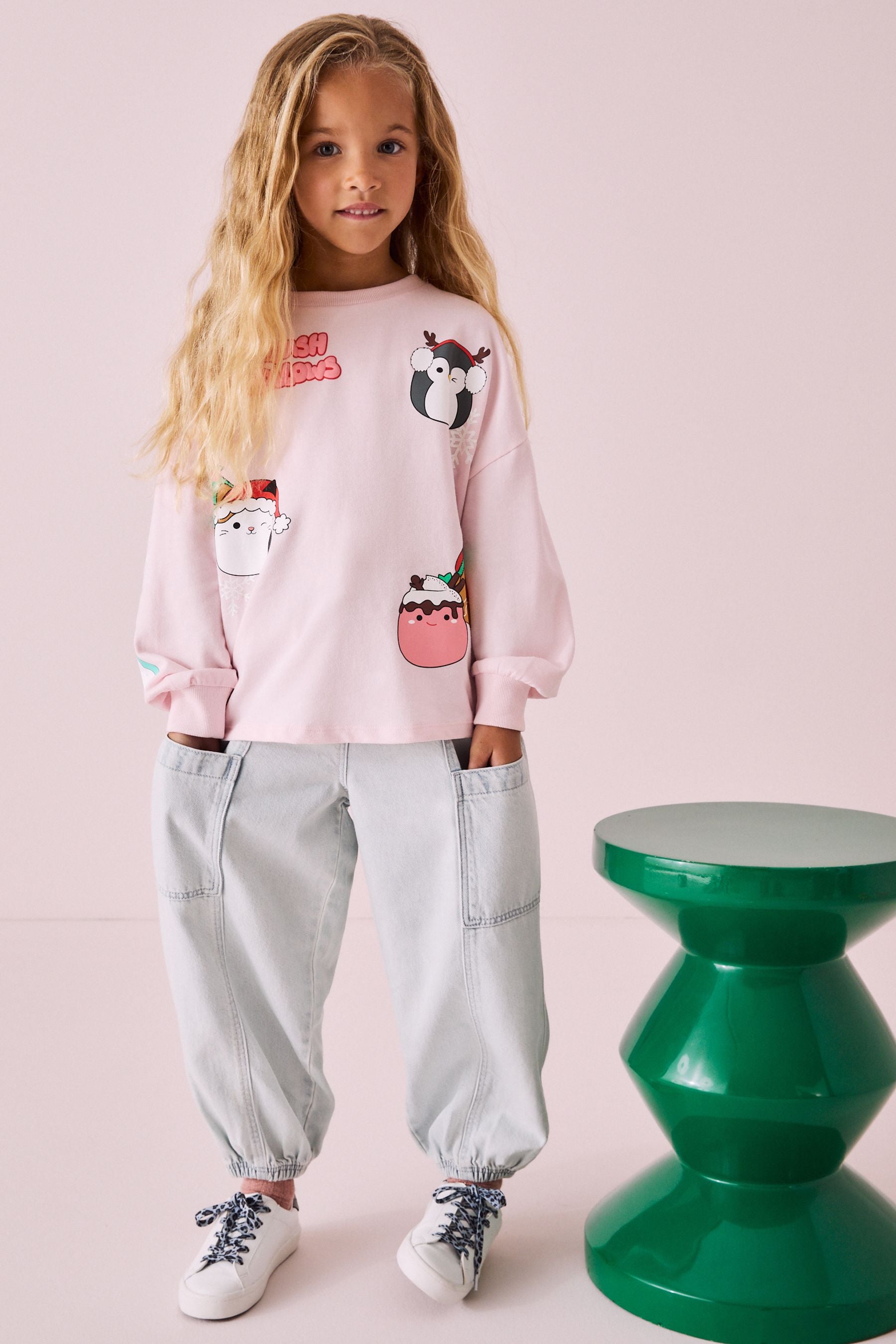 Pink Squishmallows Christmas License 100% Cotton Sweatshirt (3-16yrs)