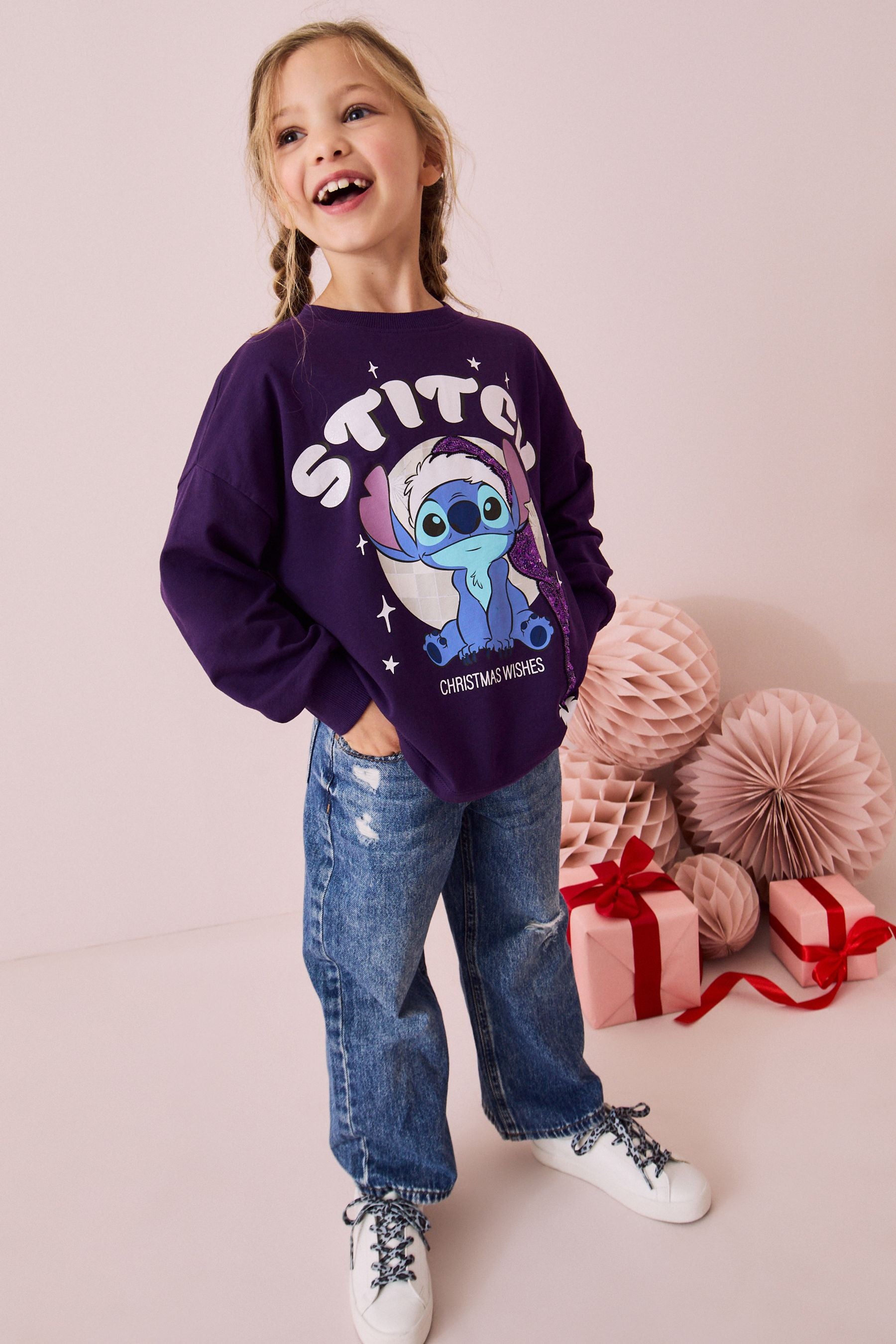 Lilo & Stitch Purple Christmas License 100% Cotton Sweatshirt (3-16yrs)