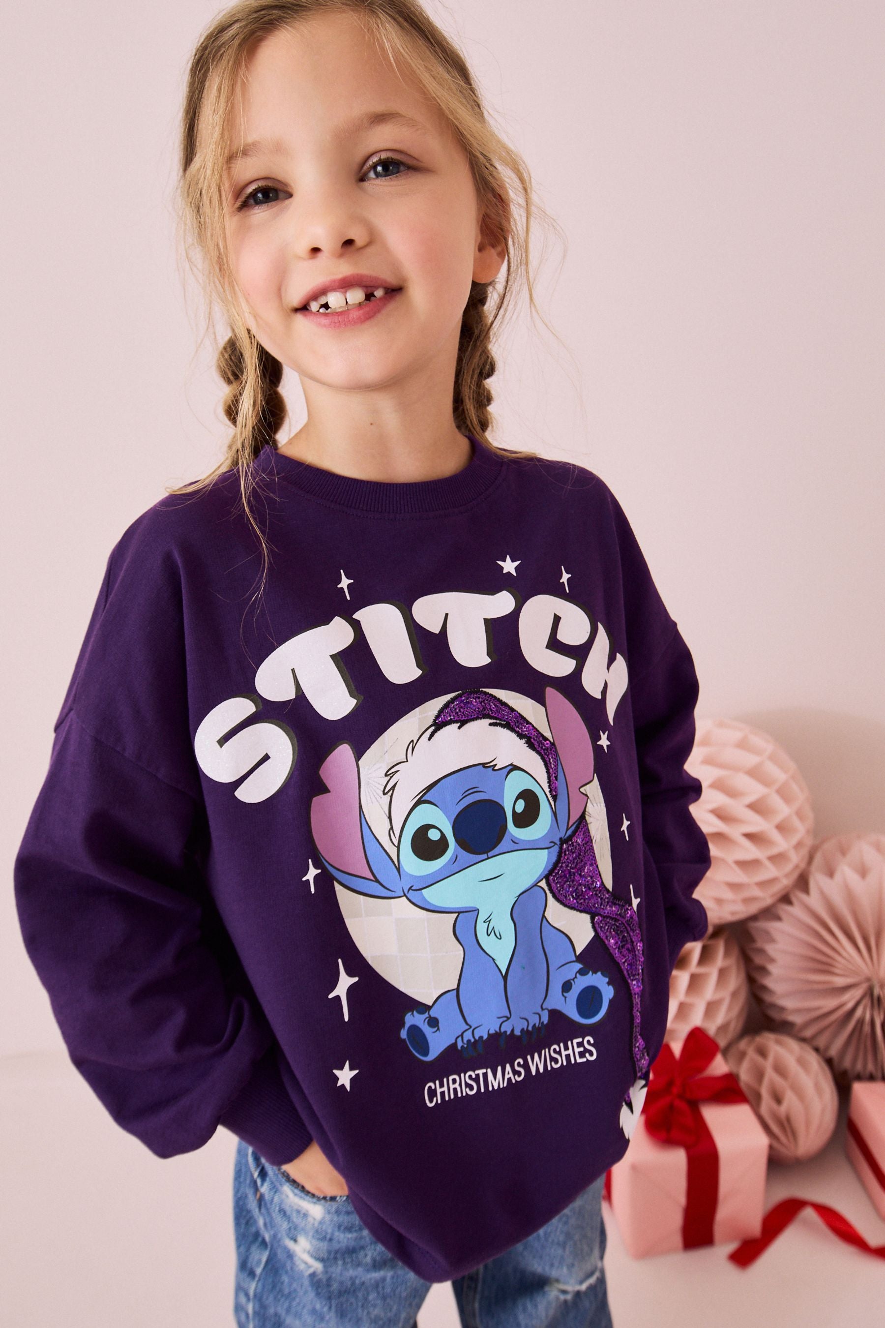 Lilo & Stitch Purple Christmas License 100% Cotton Sweatshirt (3-16yrs)