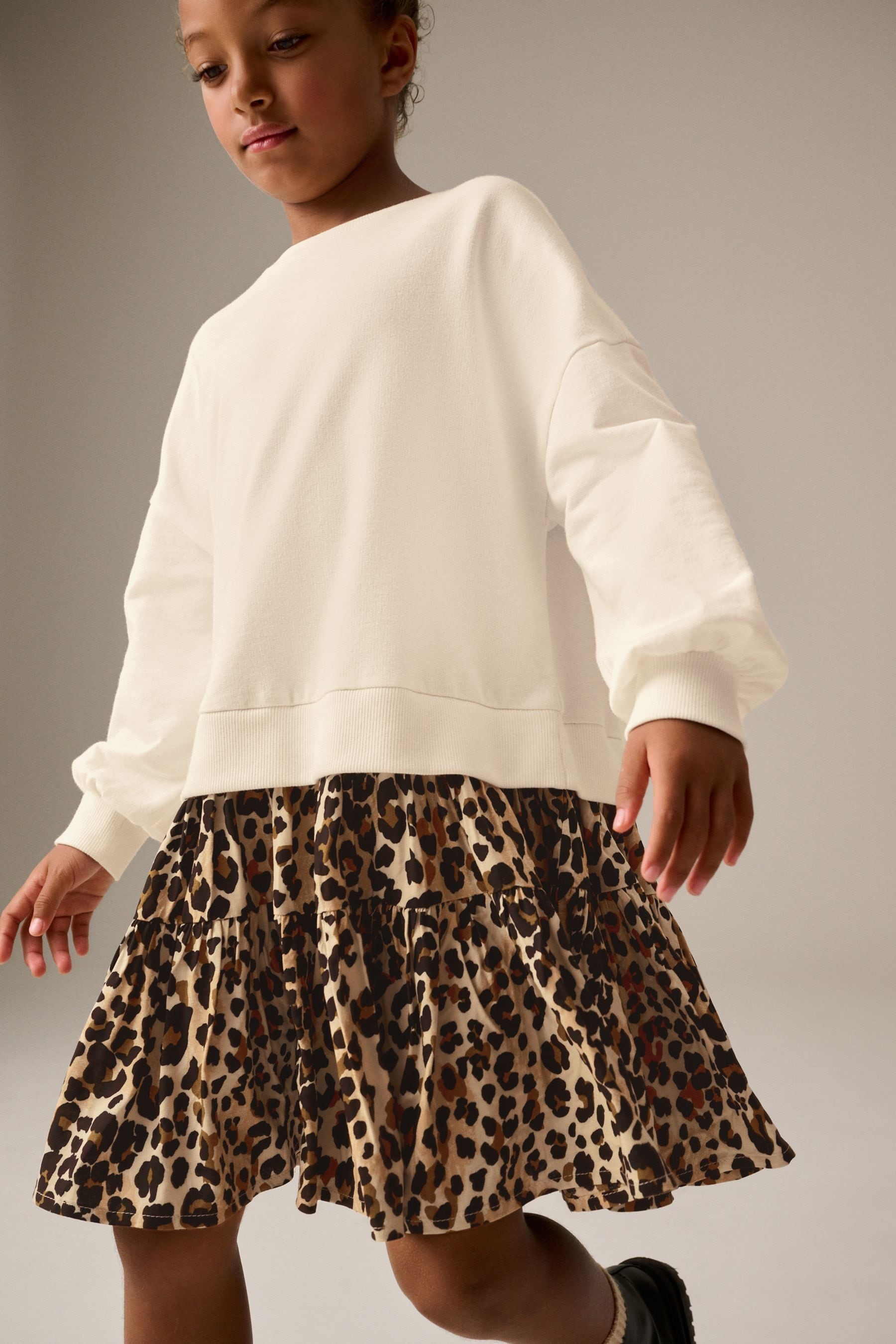 Ecru White Animal Print Sweat Dress (3-12yrs)