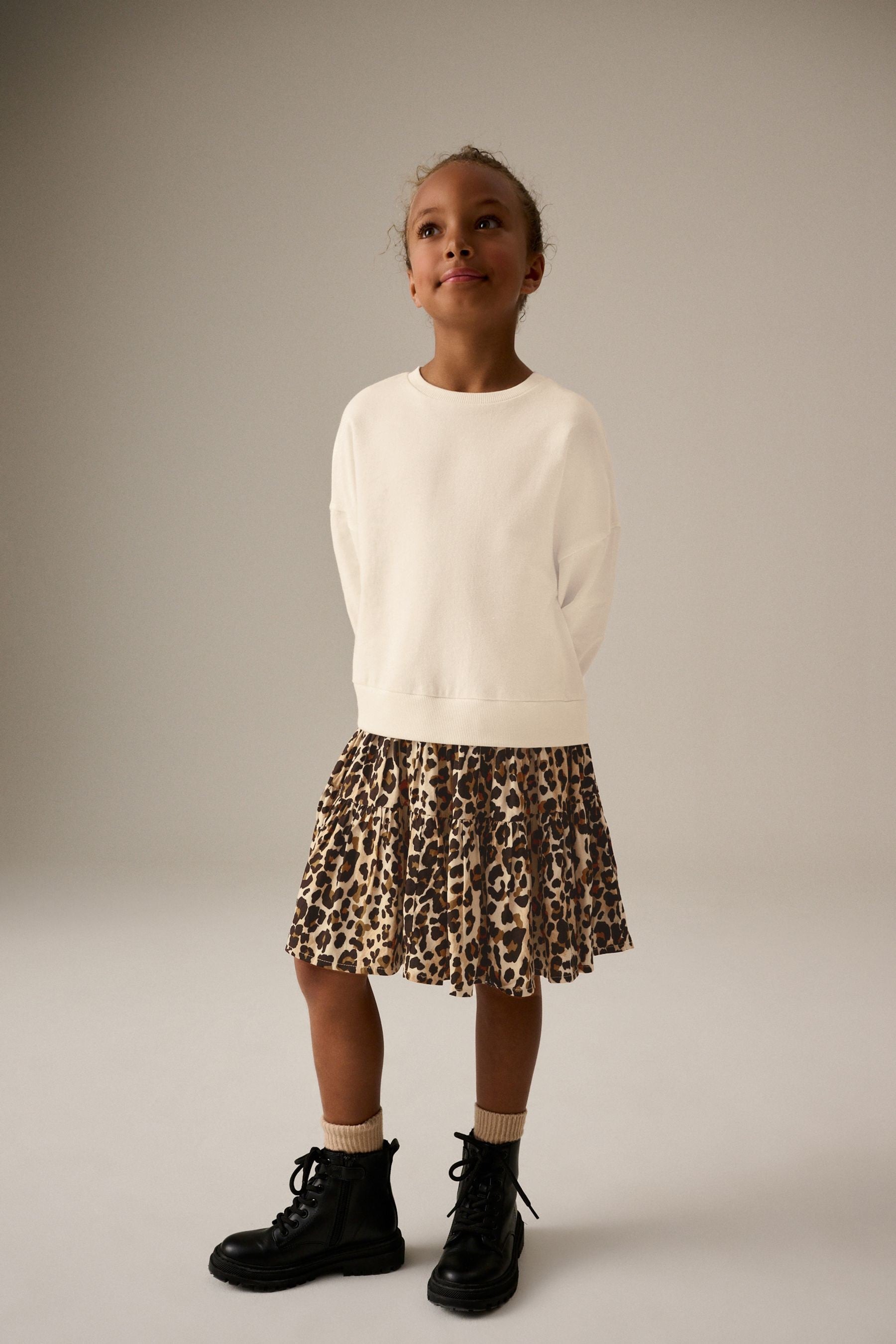 Ecru White Animal Print Sweat Dress (3-12yrs)