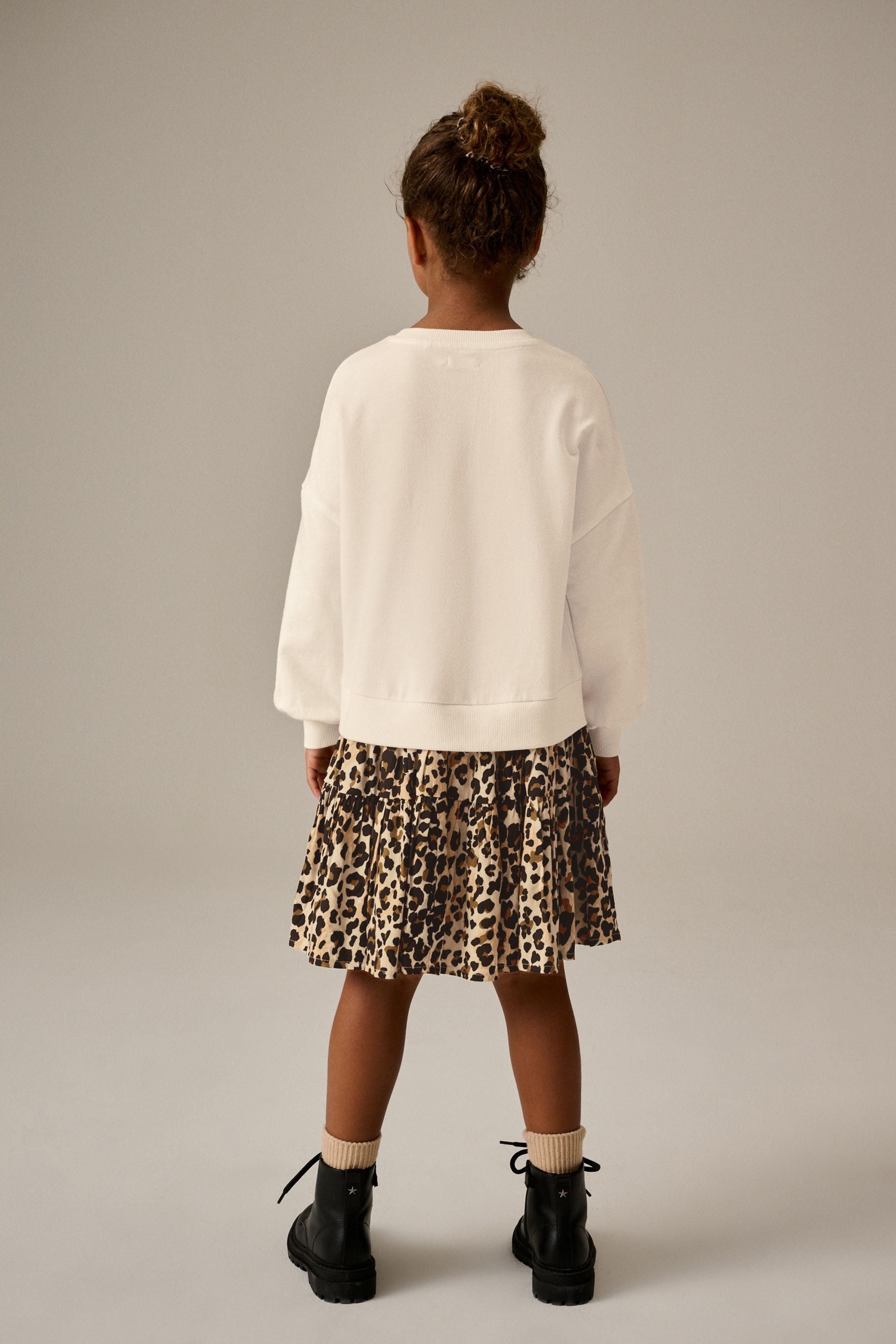 Ecru White Animal Print Sweat Dress (3-12yrs)