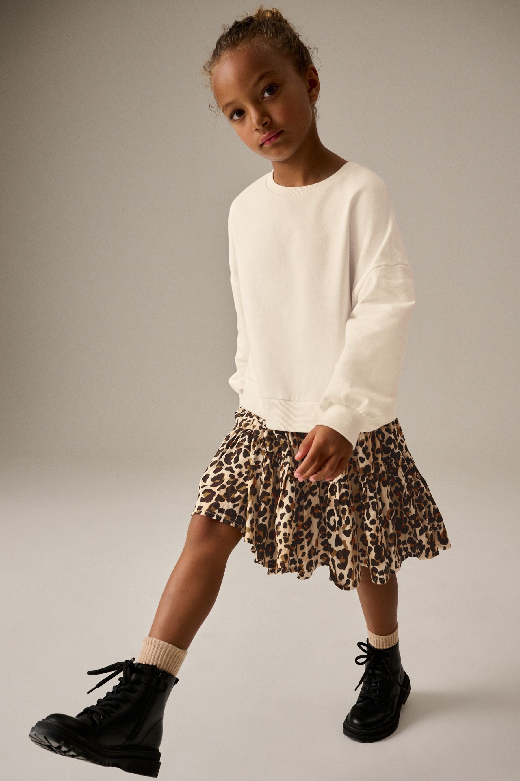 Ecru White Animal Print Sweat Dress (3-12yrs)