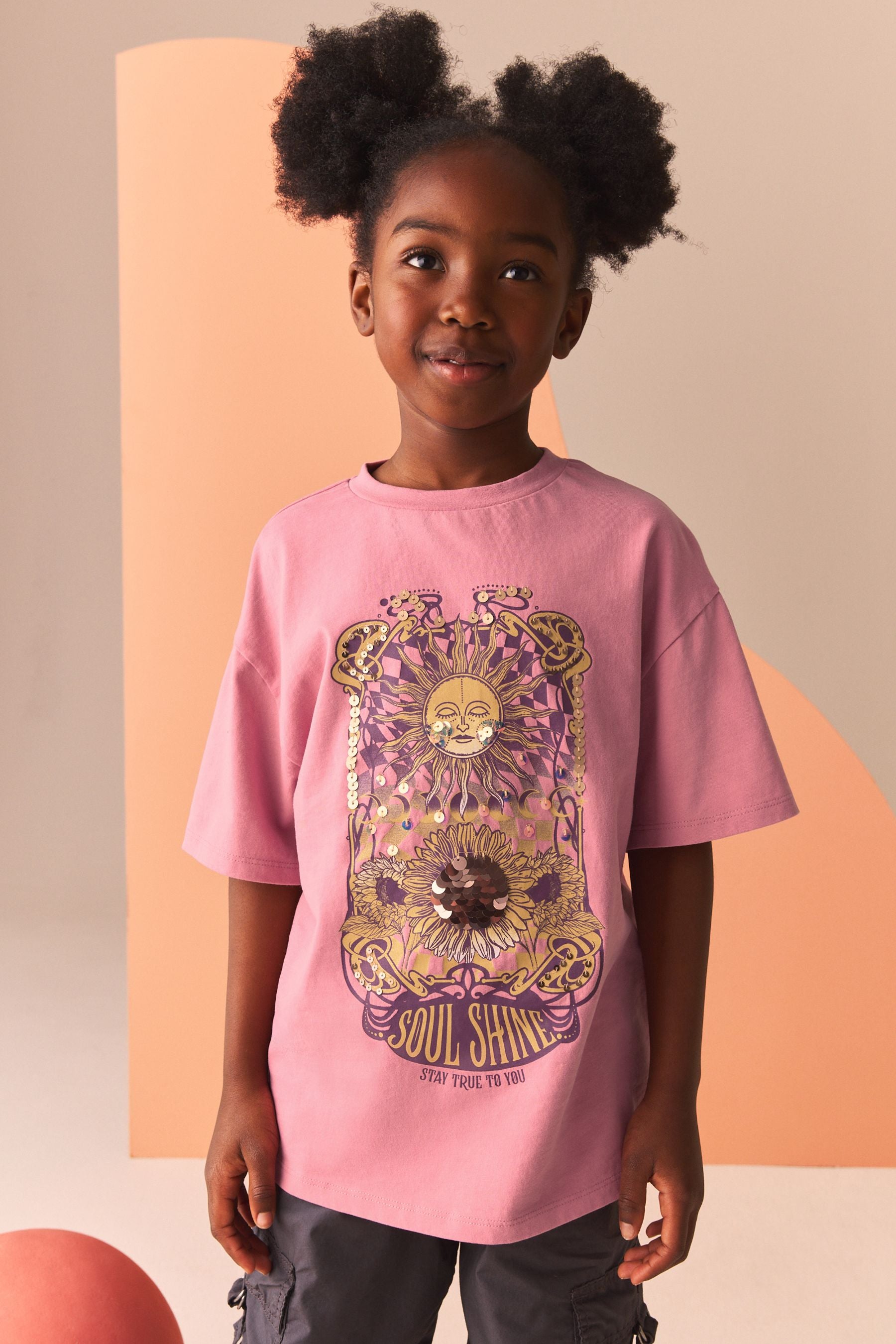 Pink/Cream/Charcoal Oversized Sequin Celestial T-Shirts 3 Pack (3-16yrs)